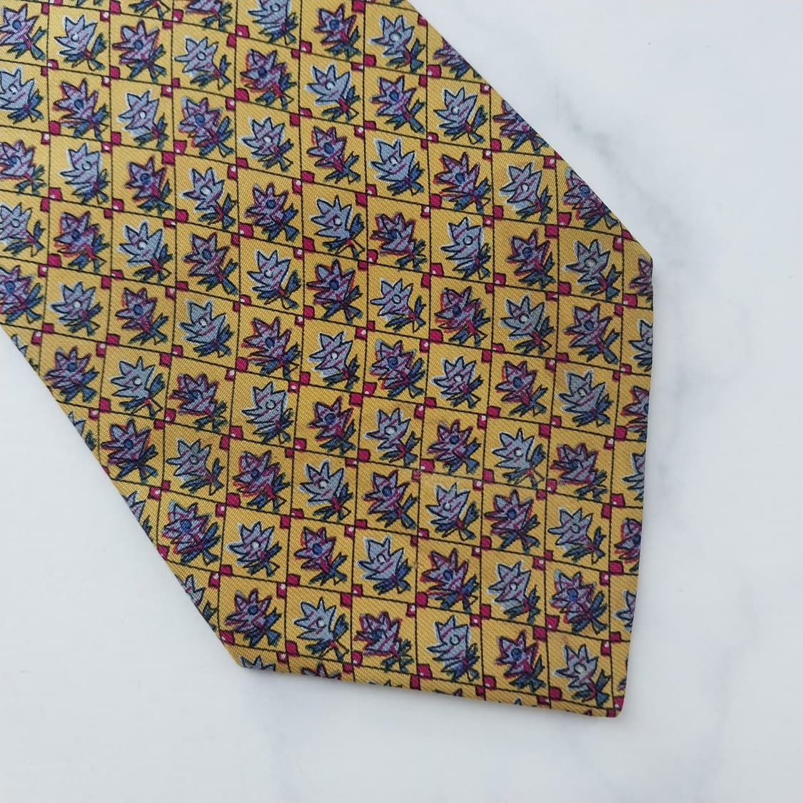 에르메스 머스타드 트리 패턴 넥타이 9.2cm B등급 K2590 상품이미지8