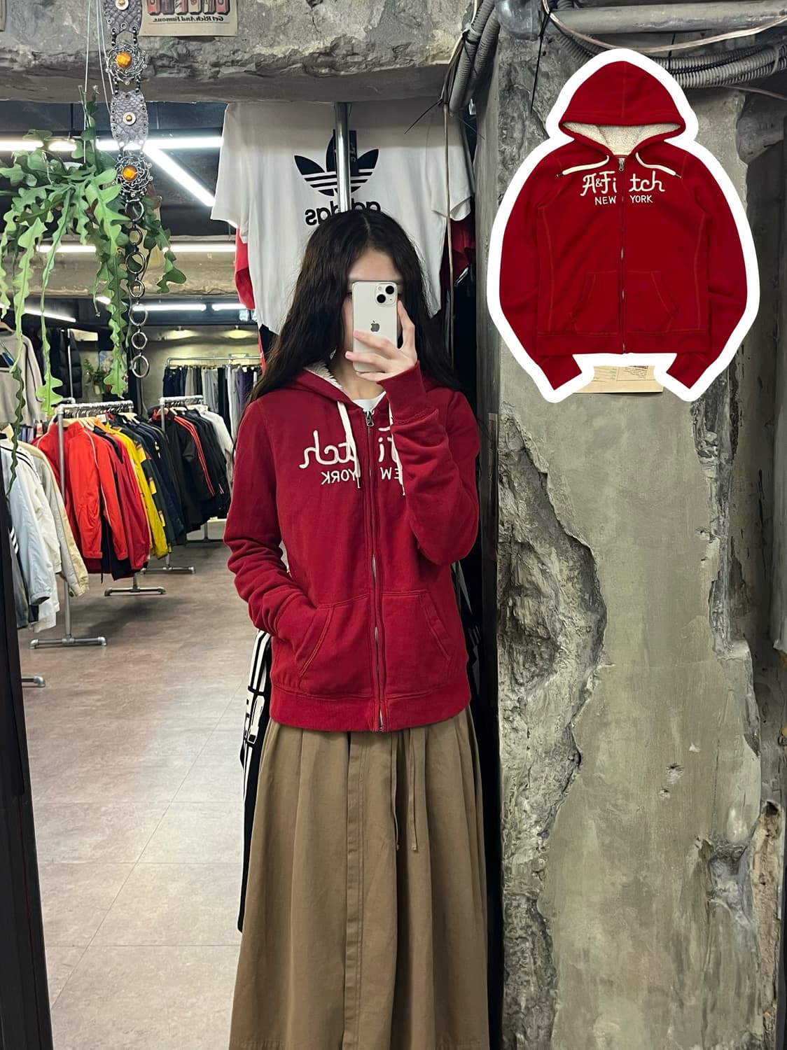 아베크롬비 양털 후드집업 레드 L #csz1863 상품이미지1