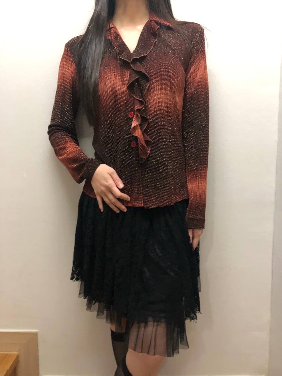 빈티지 브라운 글리터 프릴 탑 상품이미지7