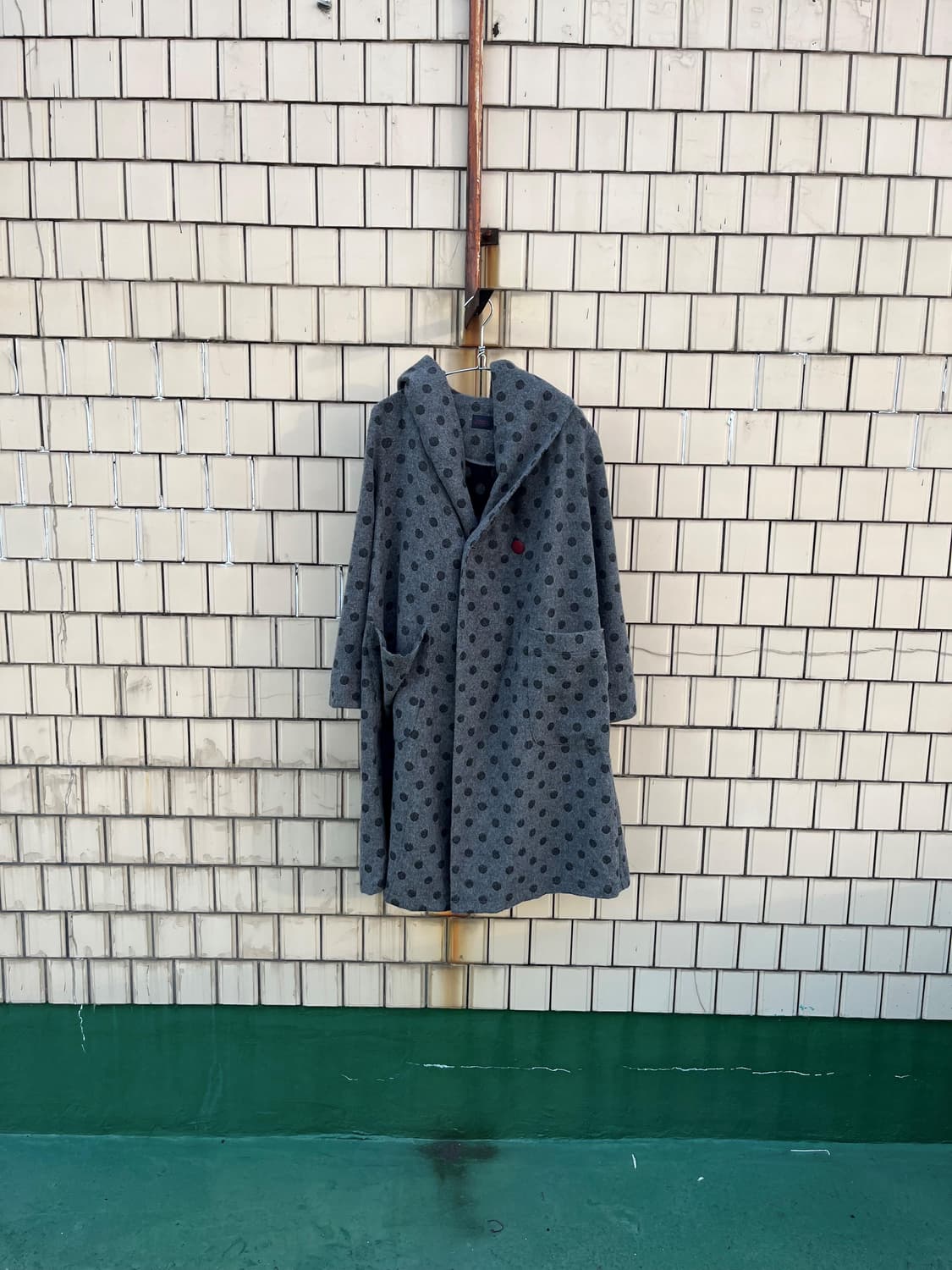 Vintage (maede in japan) 도트 후드 울코트 상품이미지1