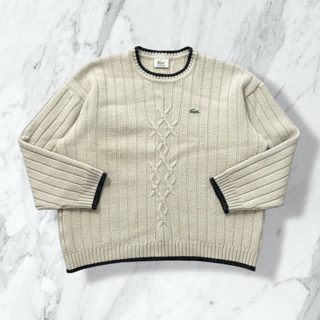 라코스테 베이지 라운드 케이블 니트 상품이미지1