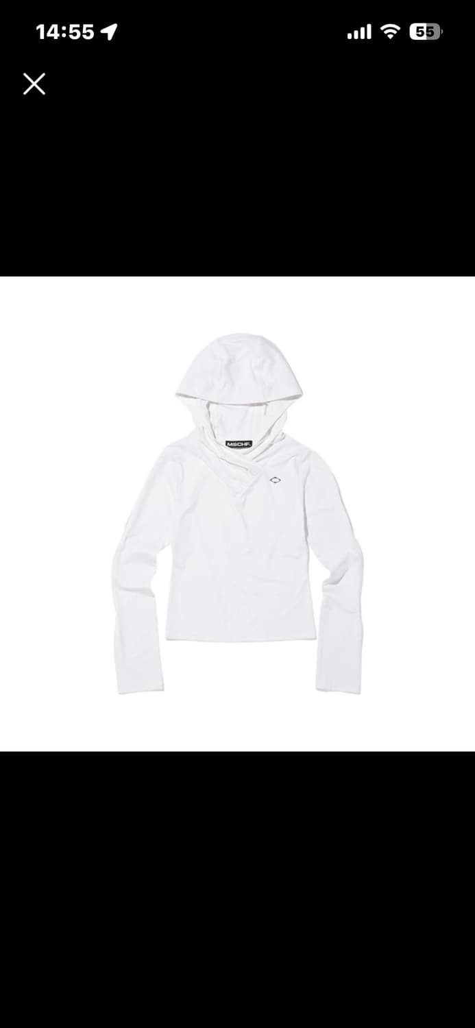 [S] 미스치프 후드 셔링 오버랩 탑 화이트 상품이미지1