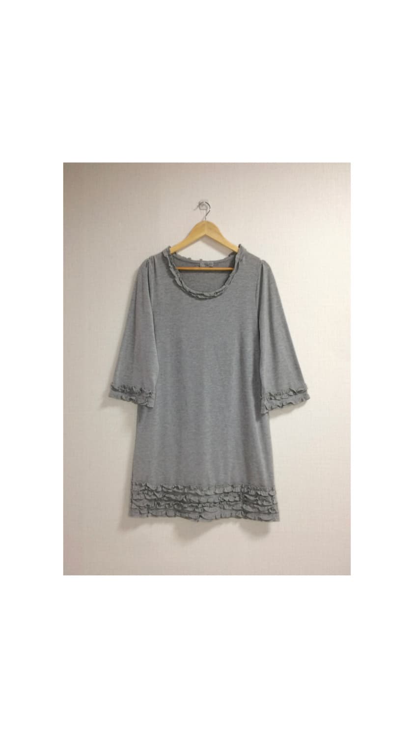 빈티지 그레이 겹프릴 미디 원피스 상품이미지1