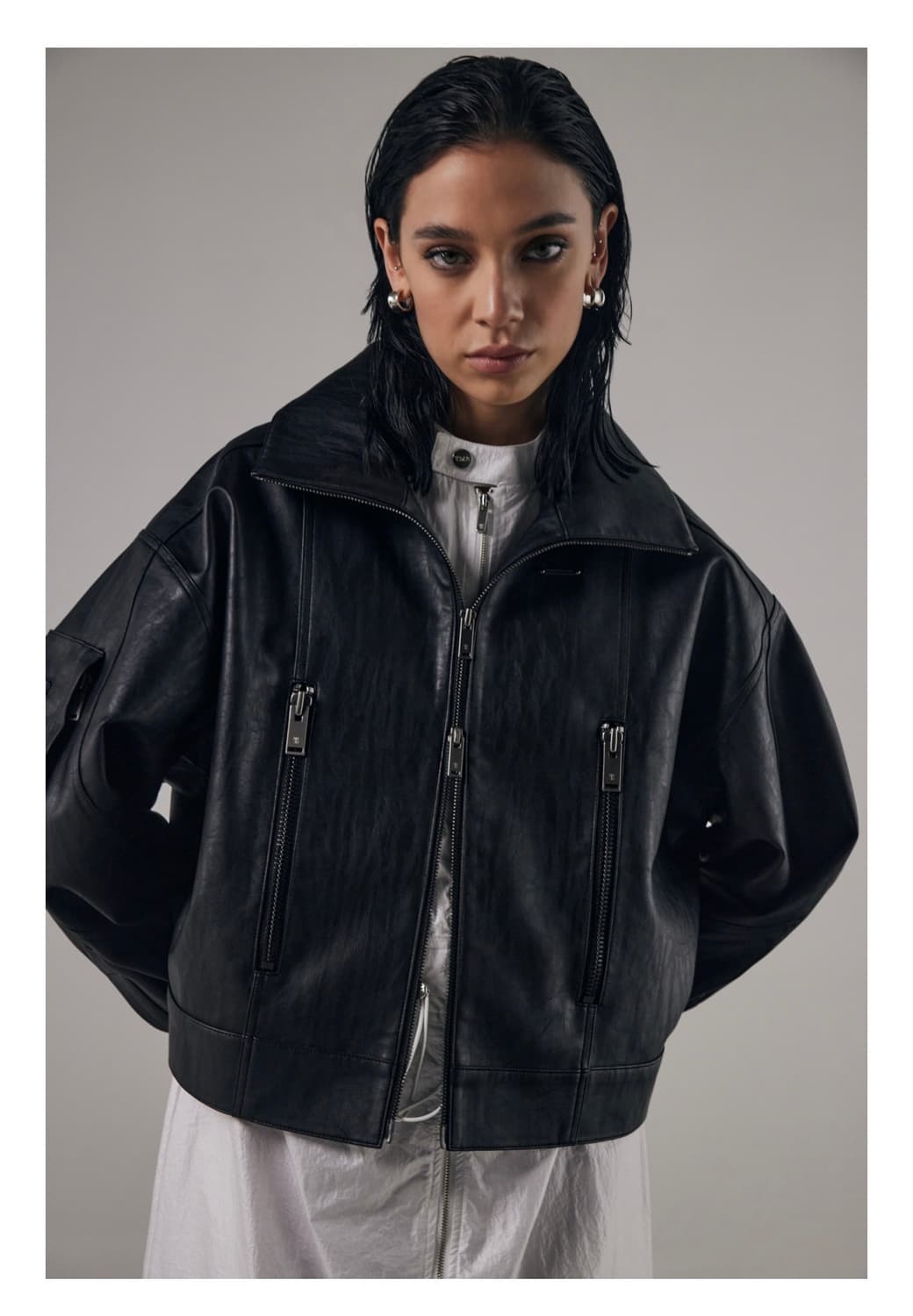 트리밍버드 하이넥 레더자켓 상품이미지1