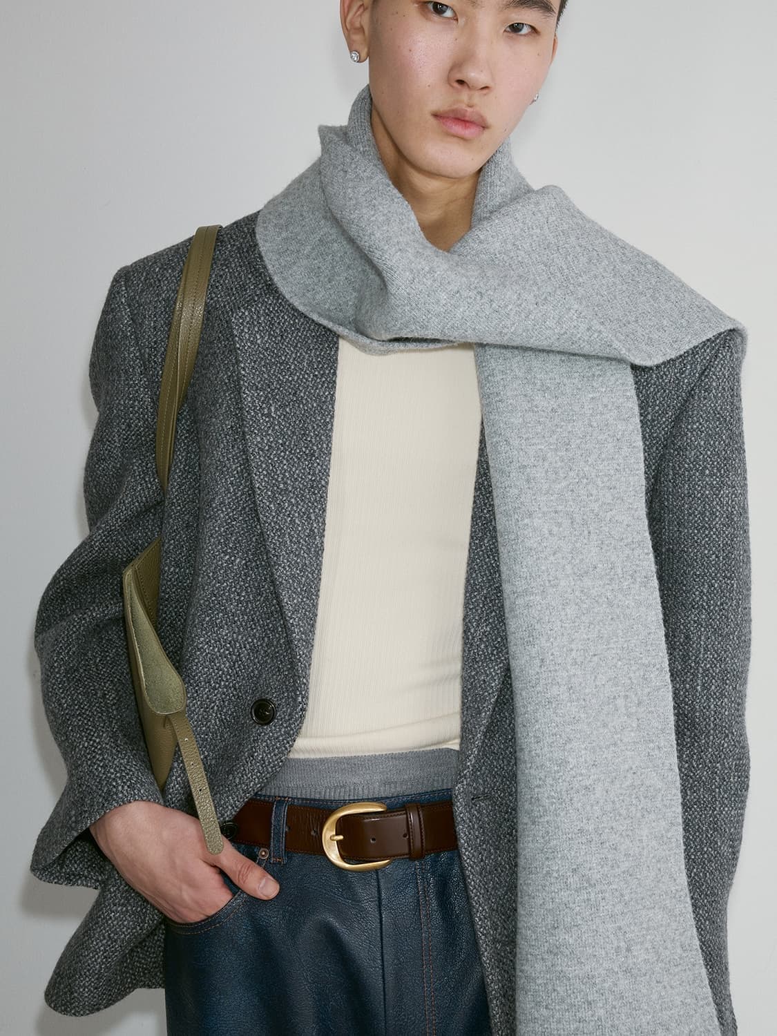 렉토 자카드 로고 컴팩트 머플러 목도리 멜란지 그레이 상품이미지2