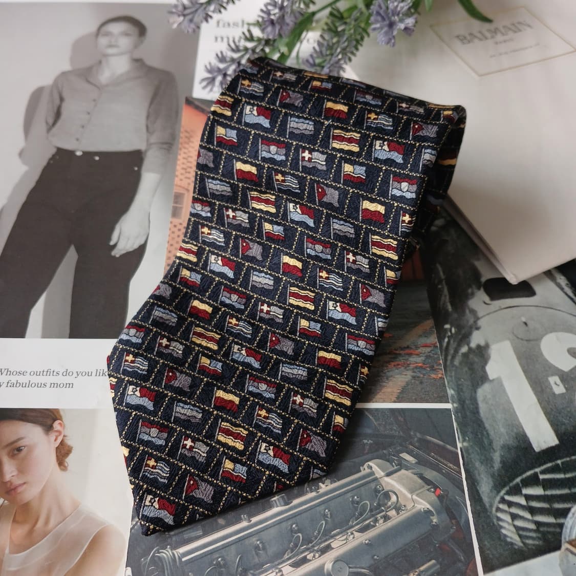 발망 실크 네이비 국기 패턴 넥타이 9.6cm A+등급 A19621
 상품이미지4