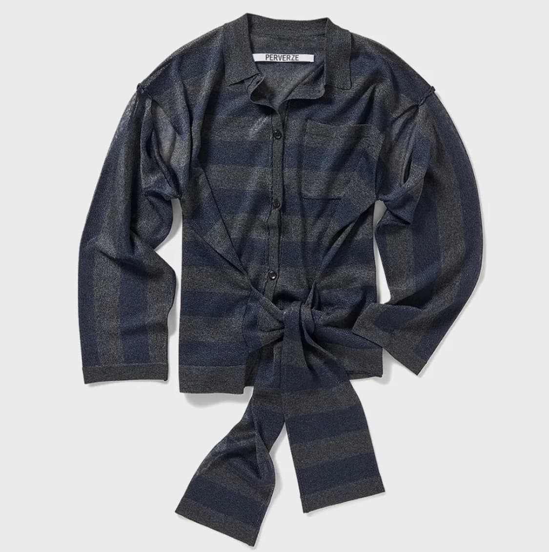 PERVERZE Sleeve Belt Knit Shirt navy 상품이미지2