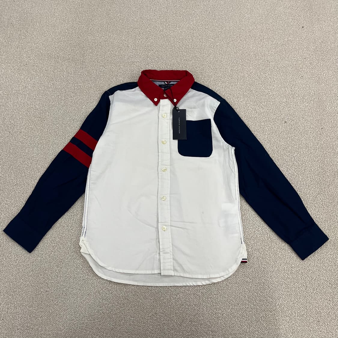 [M] 새상품 타미힐피거 키즈 블록 디자인 버튼다운 셔츠 남방 0114M 상품이미지1