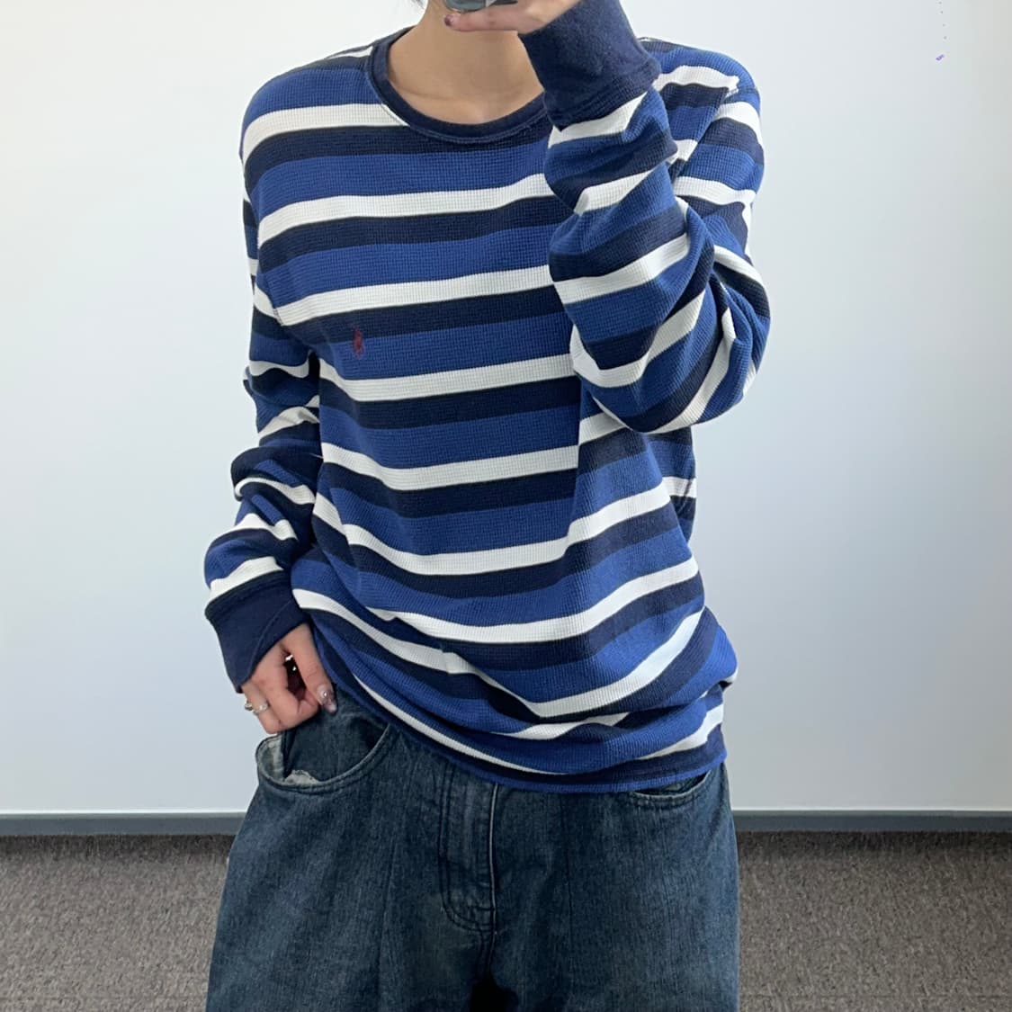 Polo 폴로 버건디 포니 블루 스트라이프 와플니트 상품이미지2