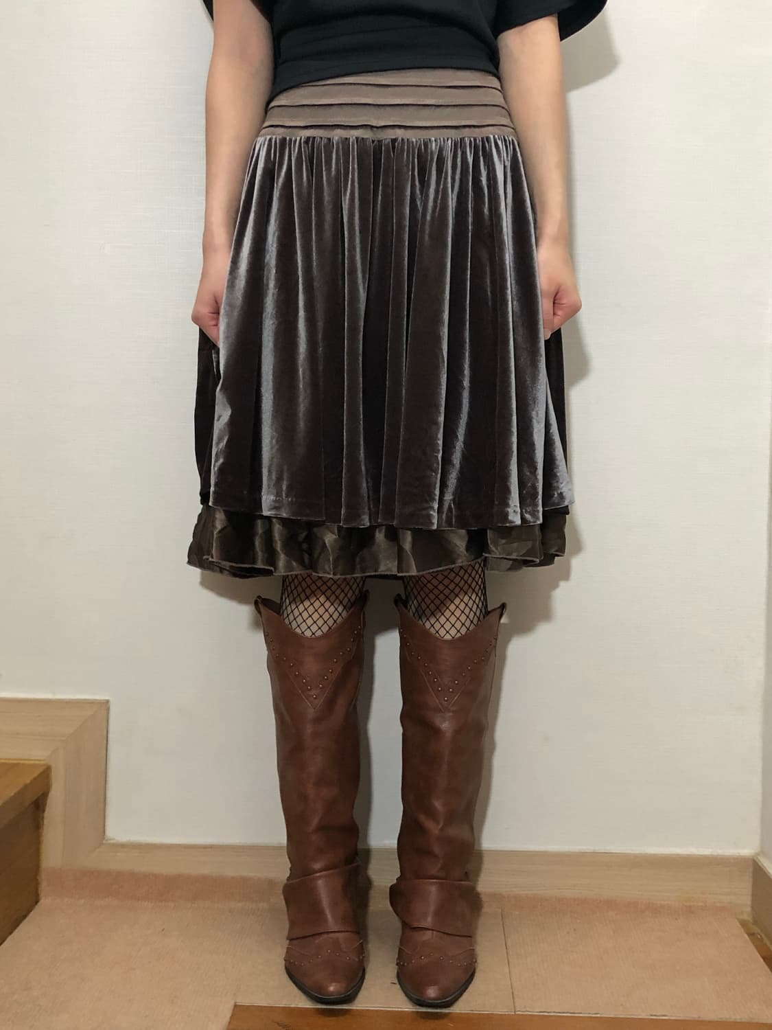 빈티지 그레이 벨벳 미디 스커트 상품이미지6