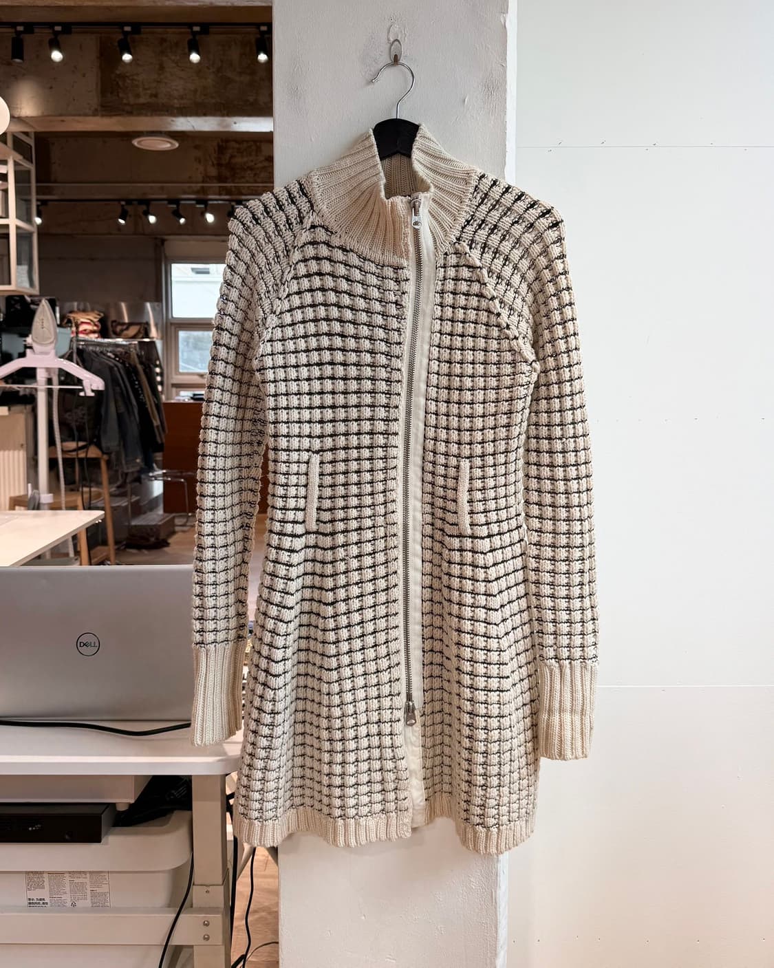 아르마니 익스체인지 아이보리 체크 니트 집업 자켓  상품이미지2