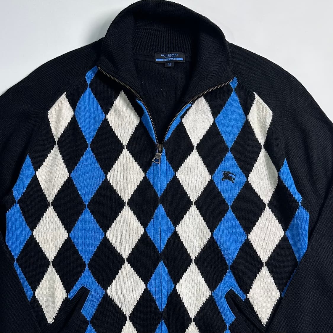 버버리 블루라벨 아가일패턴 울 니트 집업 상품이미지2
