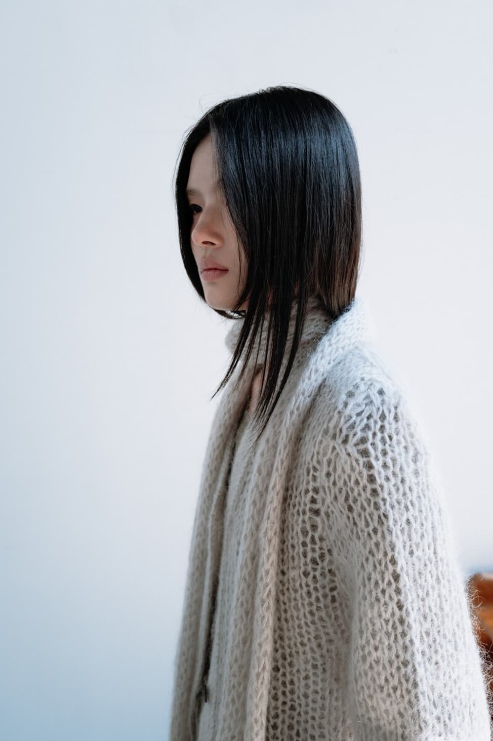 모노하 모헤어 쇼트 가디건&머플러 라이트베이지 상품이미지3