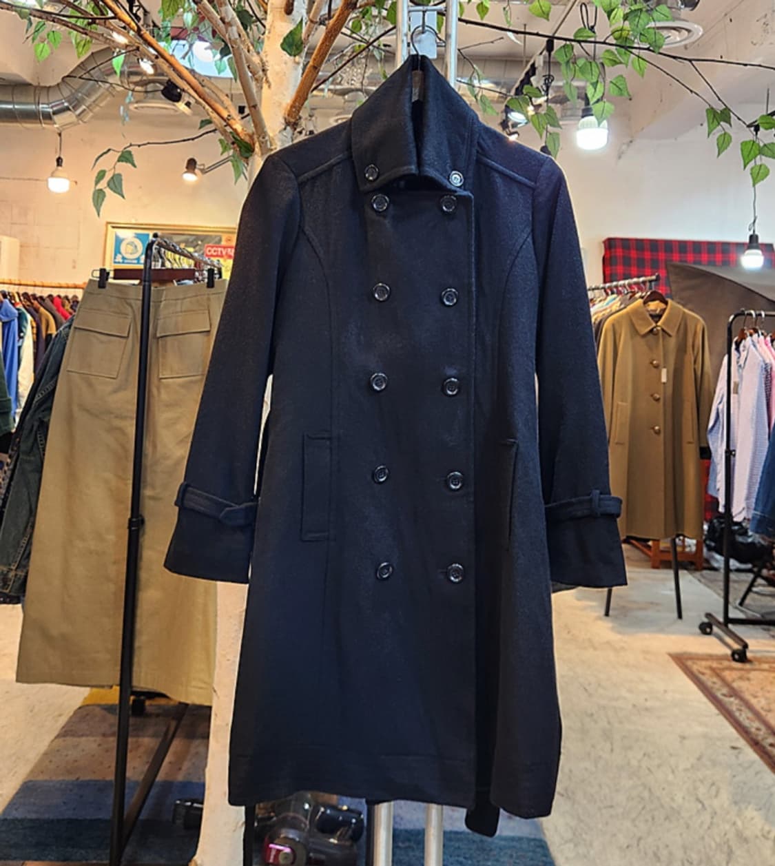 Laura pue 캐시미어 95%  울 더블 버튼 벨트 블랙 코트 상품이미지2