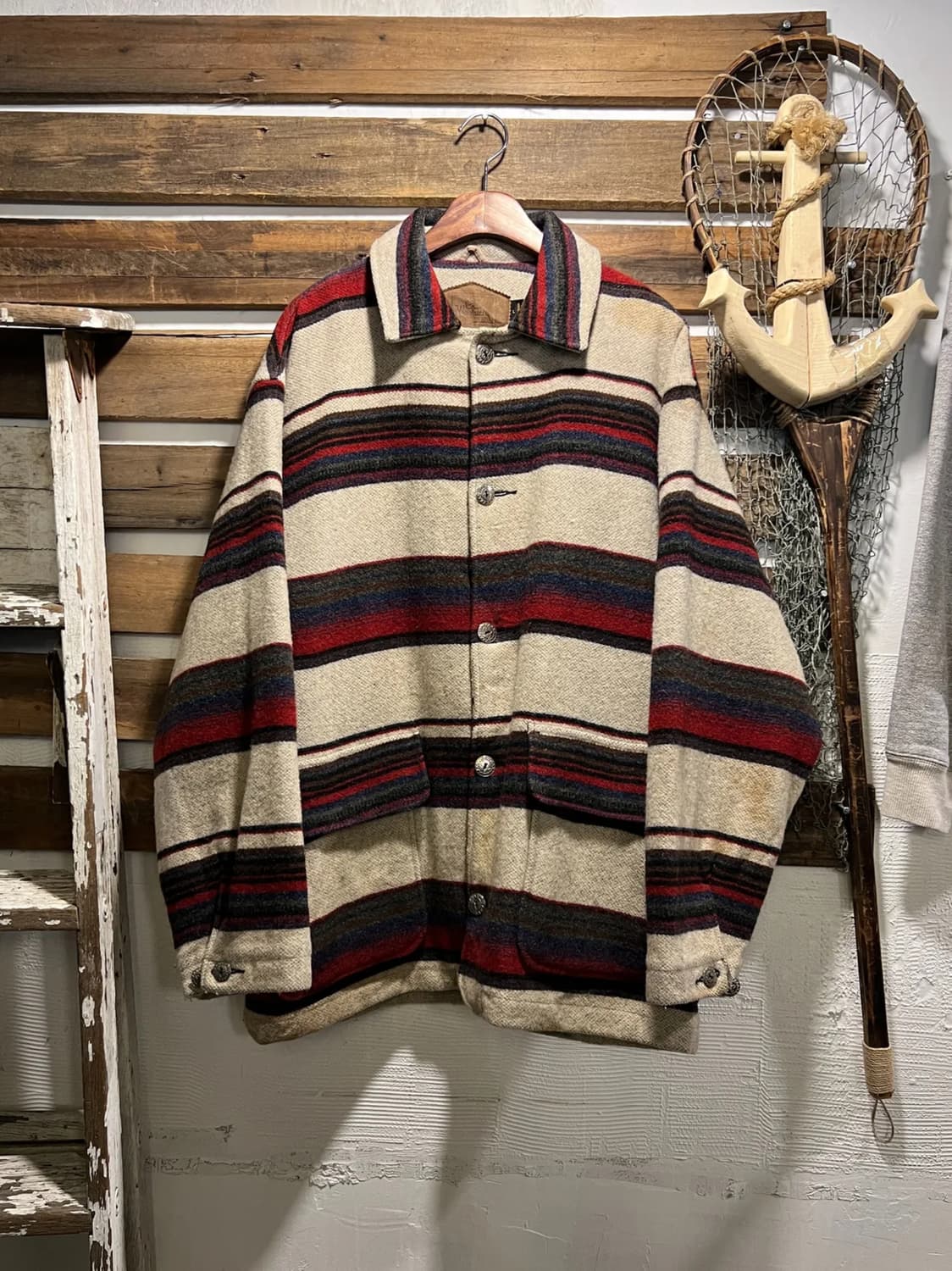 [L]90's 울리치 Made in USA 나바호 스트라이프 울 코트 상품이미지1