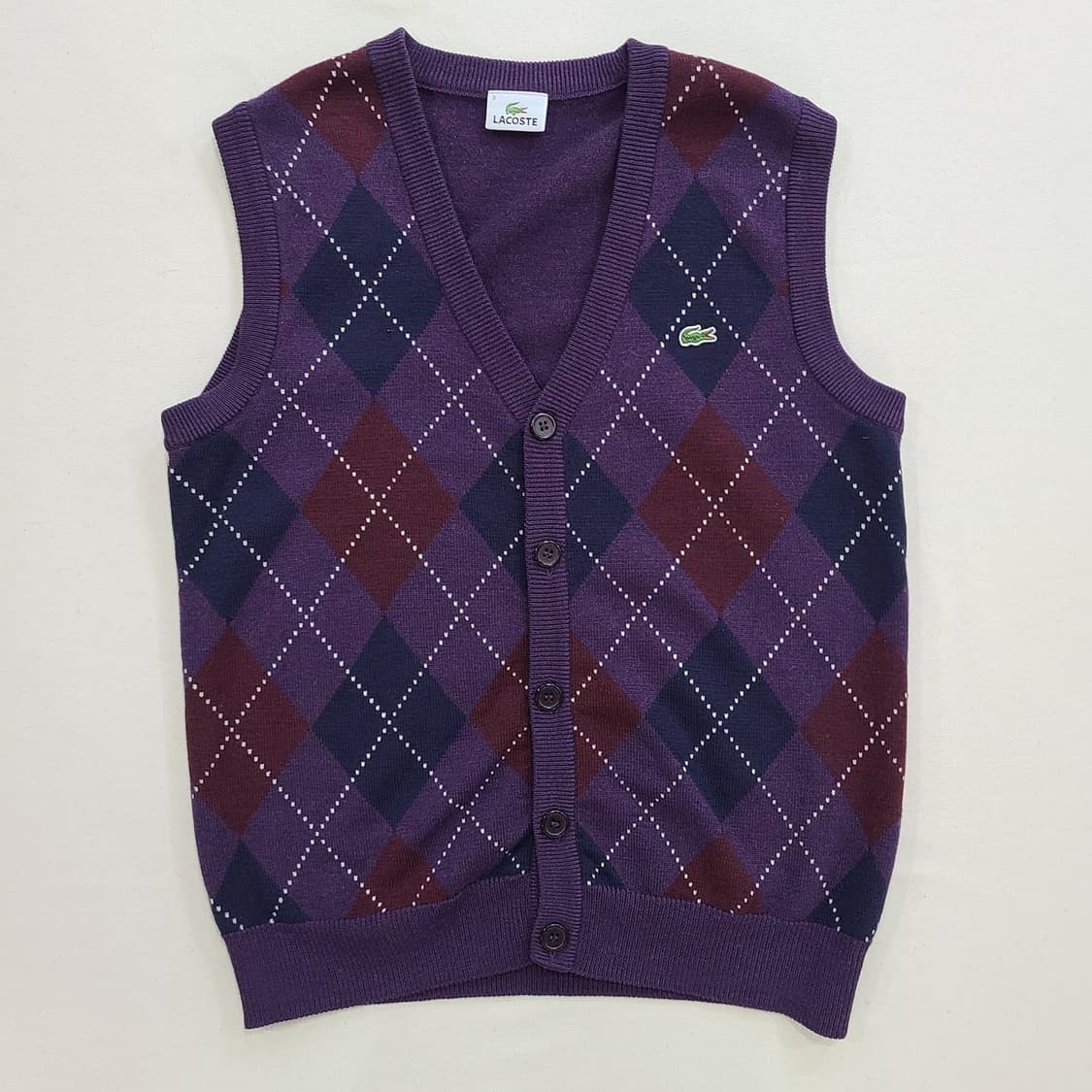 라코스테 아가일 체크 울 니트 조끼 가디건 스웨터  상품이미지2