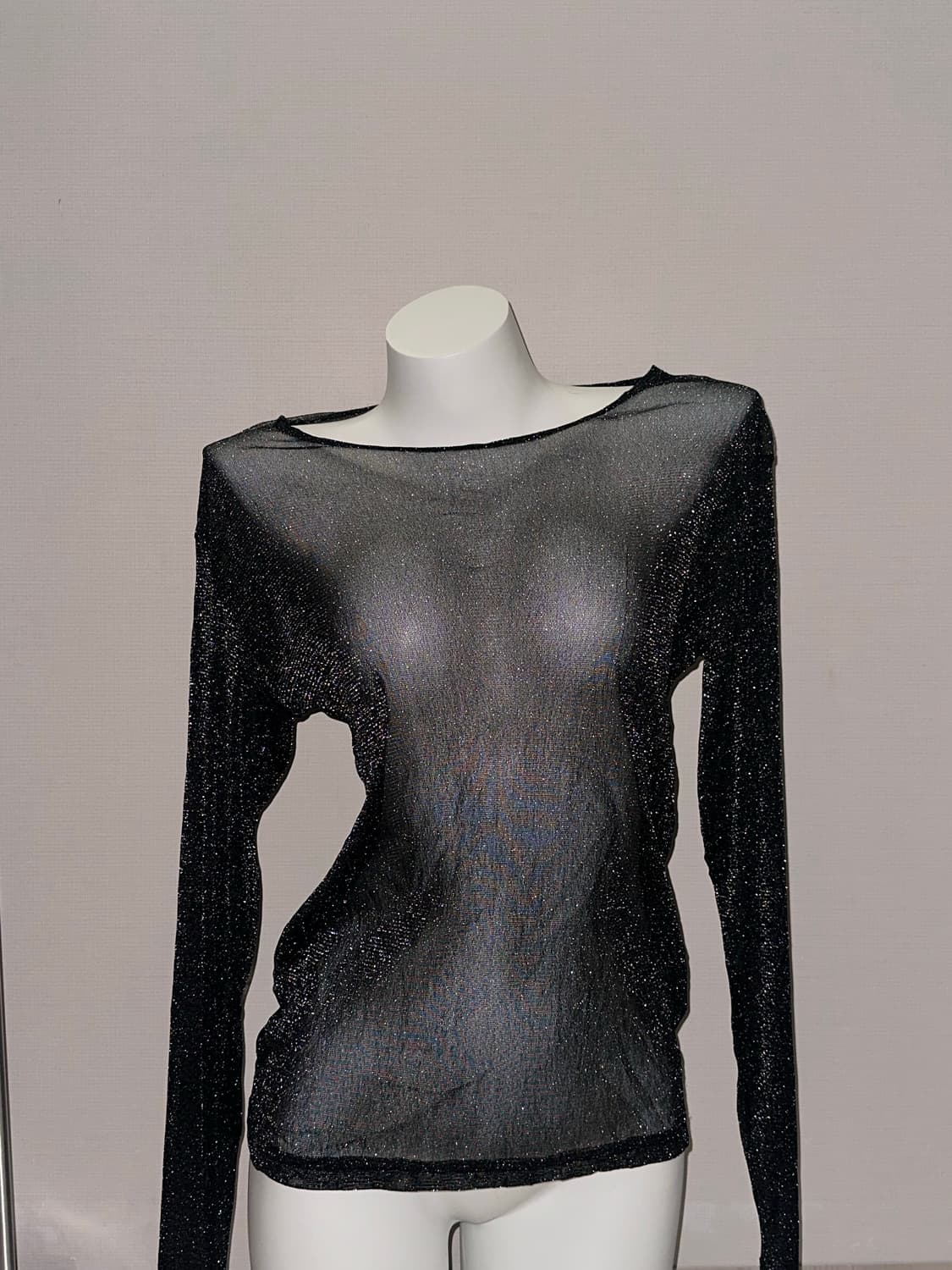빈티지 글리터 시스루 메쉬 블랙 롱슬리브 상품이미지2
