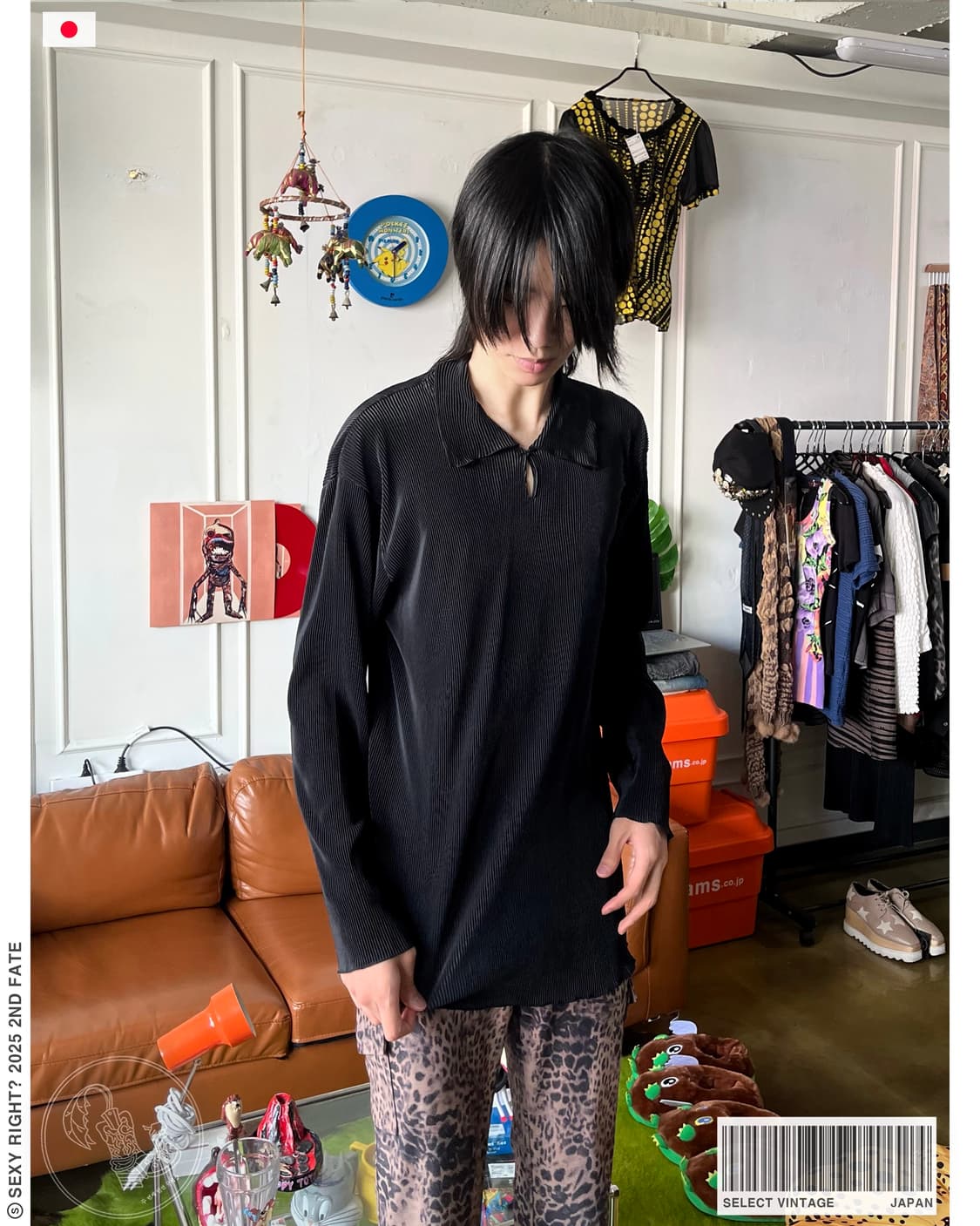 JPN Vintage Black Pleats PK Long-Sleeve 상품이미지1