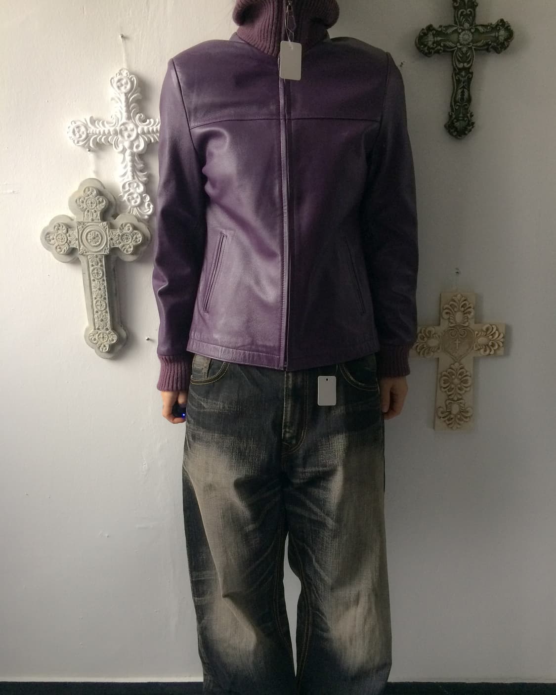 High neck leather lamb bomber jacket 상품이미지5