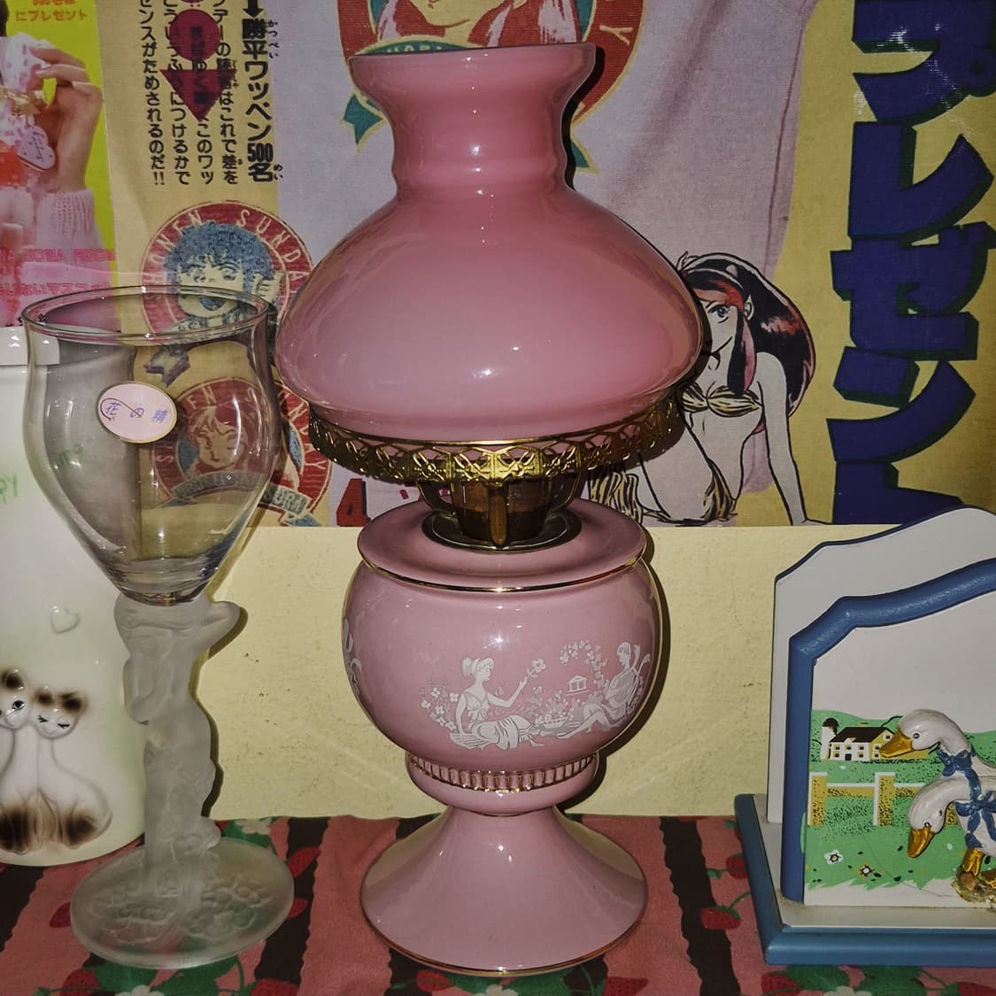 60s 이탈리아 플로렌틴 핑크 오팔린 엔틱 램프 상품이미지9