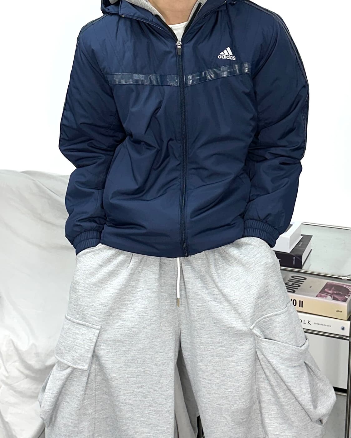아디다스 네이비 후드 바람막이 점퍼 M 상품이미지1