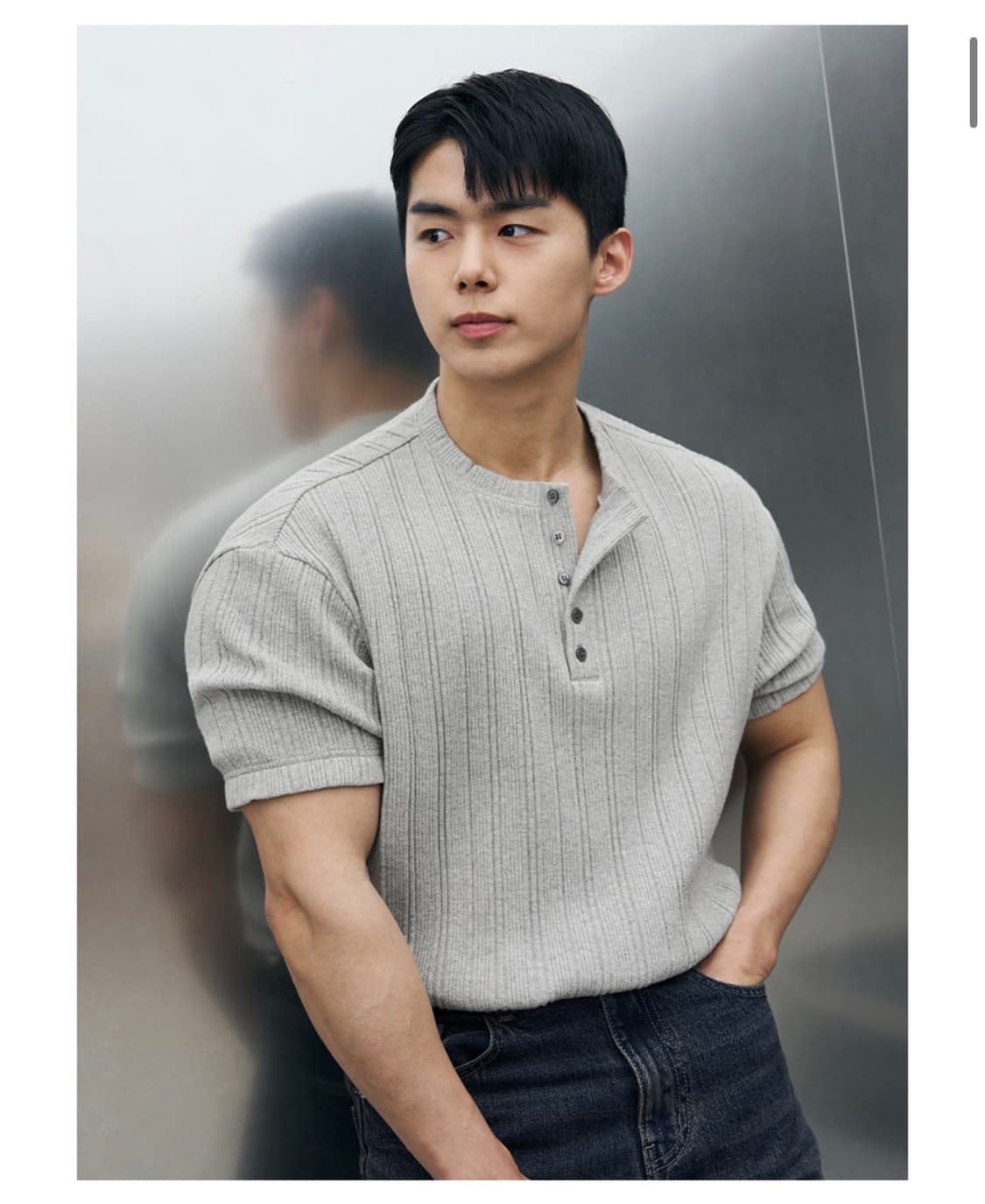 (M) 드로우핏 만재 콜라보 리브드 헨리넥 반팔 티셔츠 판매 상품이미지5