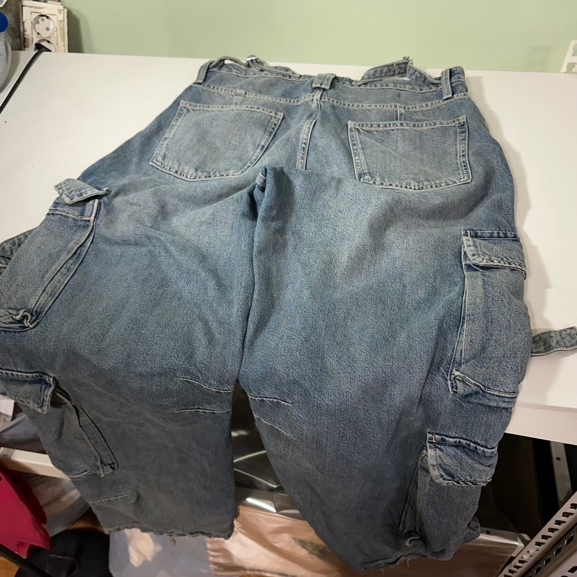 L-XL 자라 맨 빈티지워시드 와이드핏 카고 버클 데님팬츠 상품이미지8