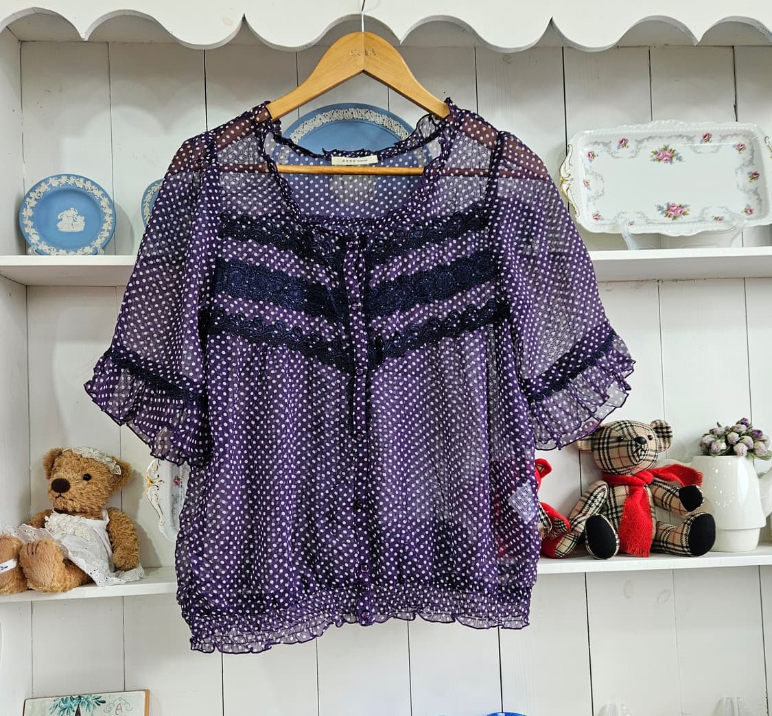 (axes femme) 도트 쉬폰 레이스 블라우스 상품이미지1