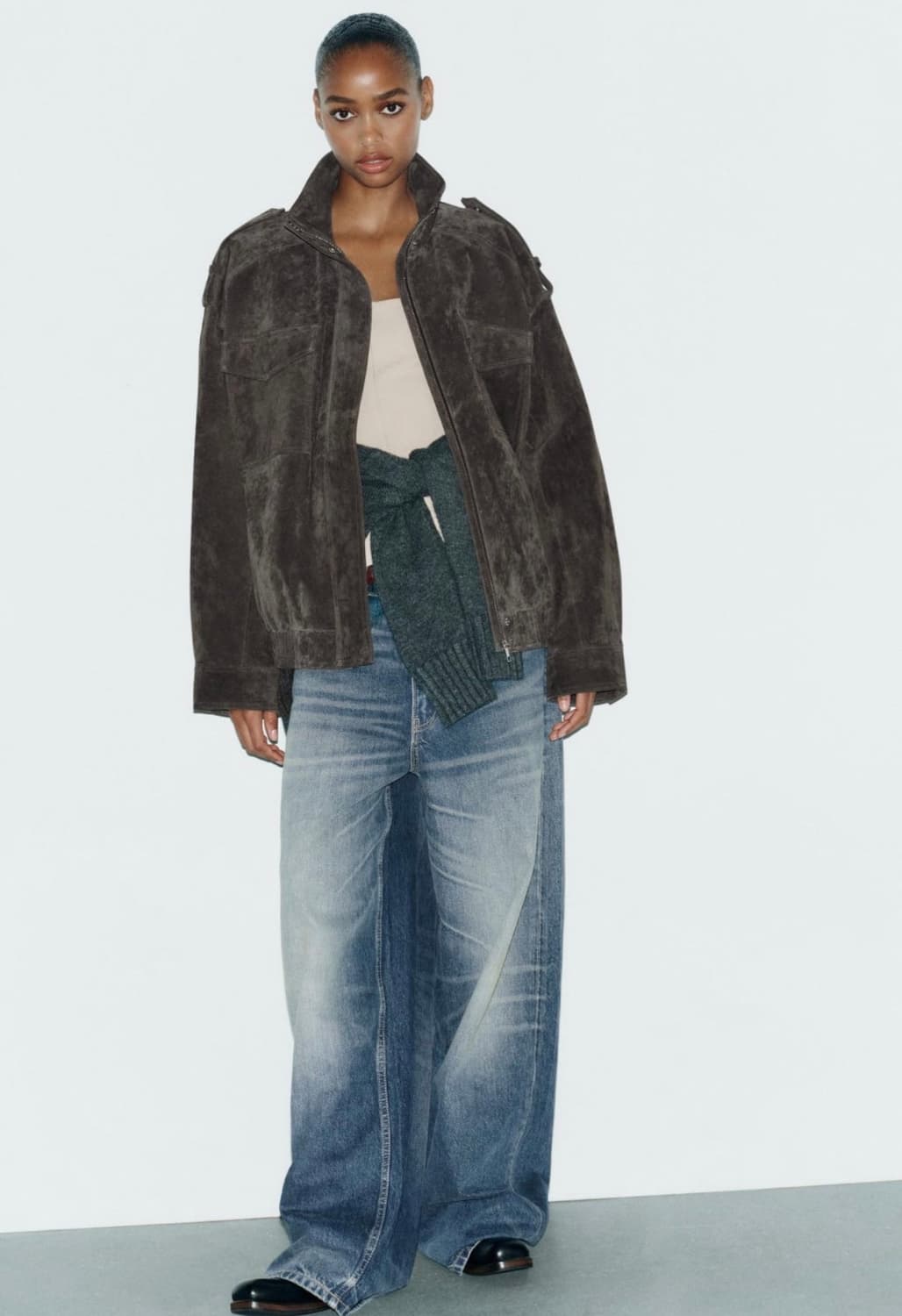 자라 리얼 스웨이드 레더 자켓 xs 차콜(4341/770/822) 상품이미지2