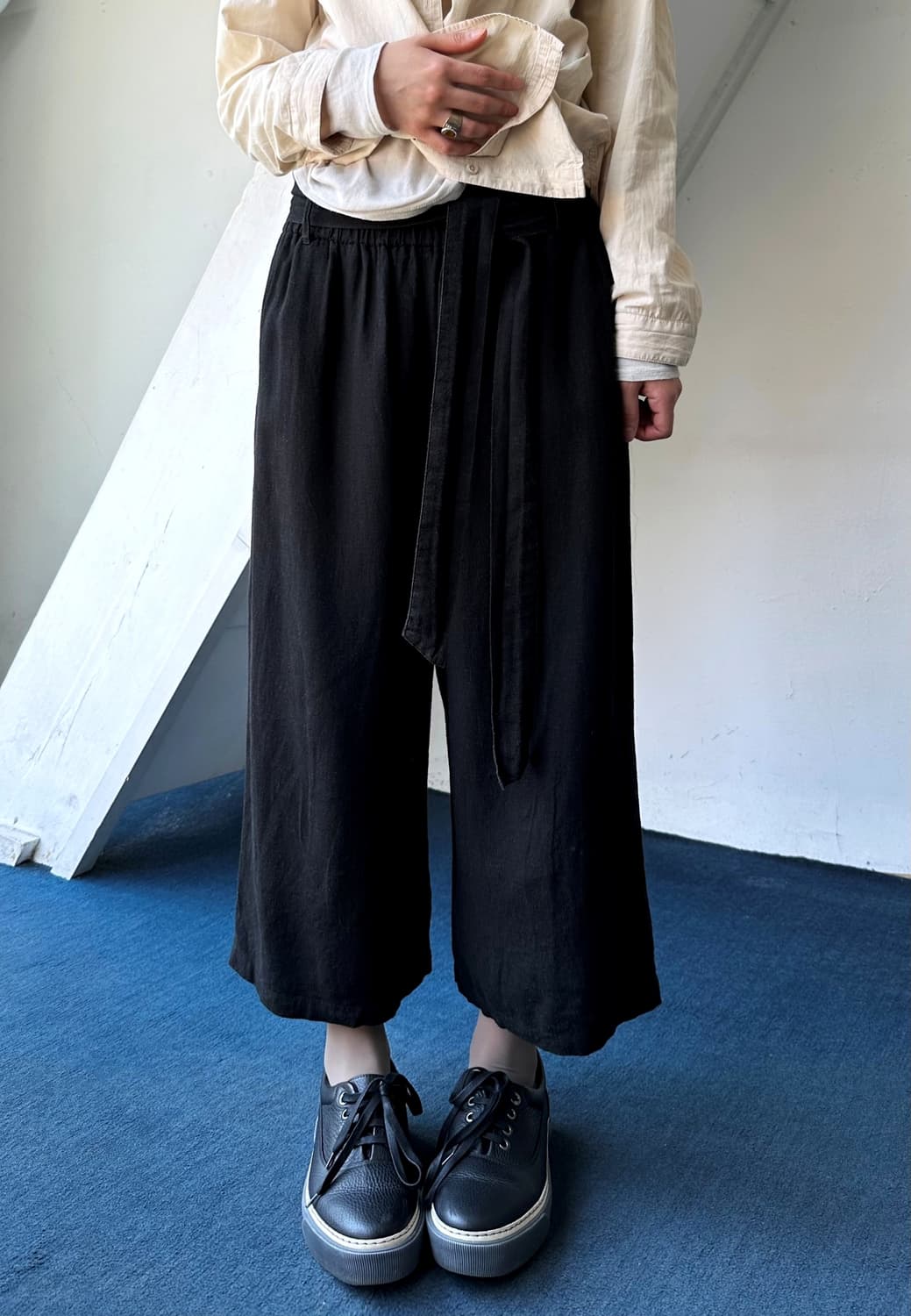 Washed linen rayon banded 3/4 gaucho pan 상품이미지7