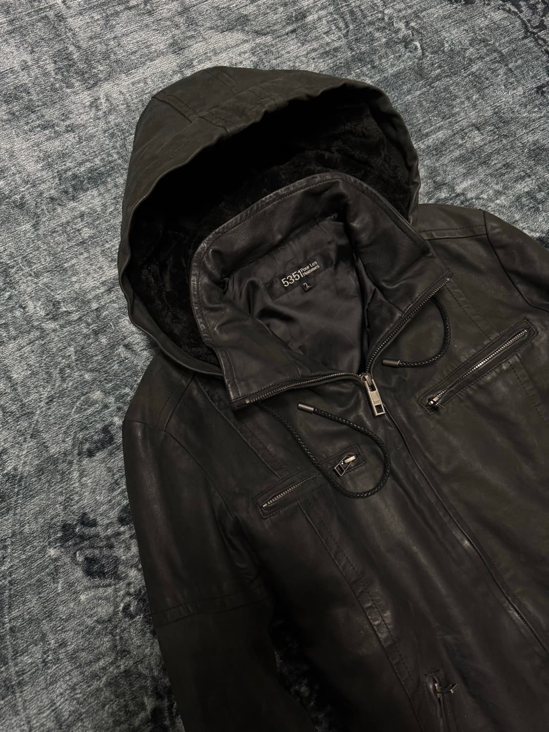 5351 pour les homme hood leather jacket 상품이미지2