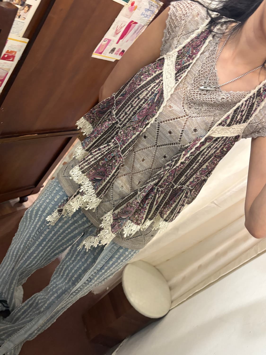 jpn vintage boho lace ruffle vest 상품이미지3