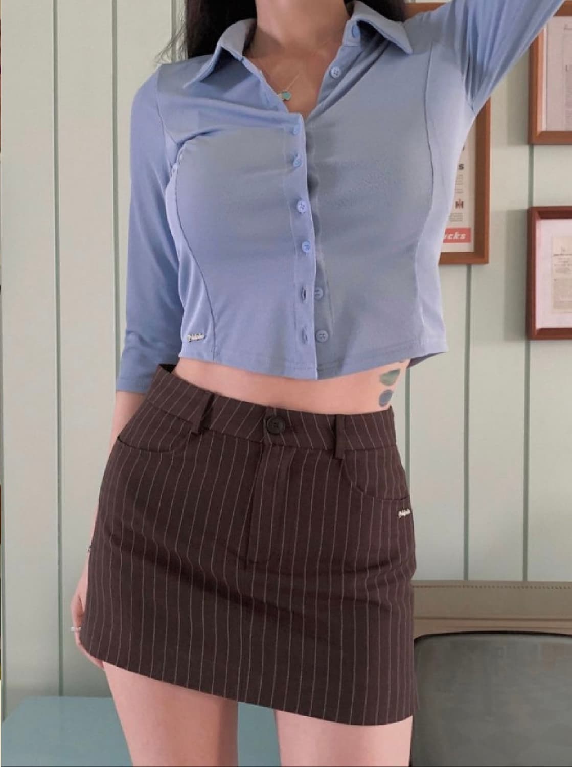 [단종새상품][초특가] 페일제이드 스판덱스 카라티 스카이블루 상품이미지1