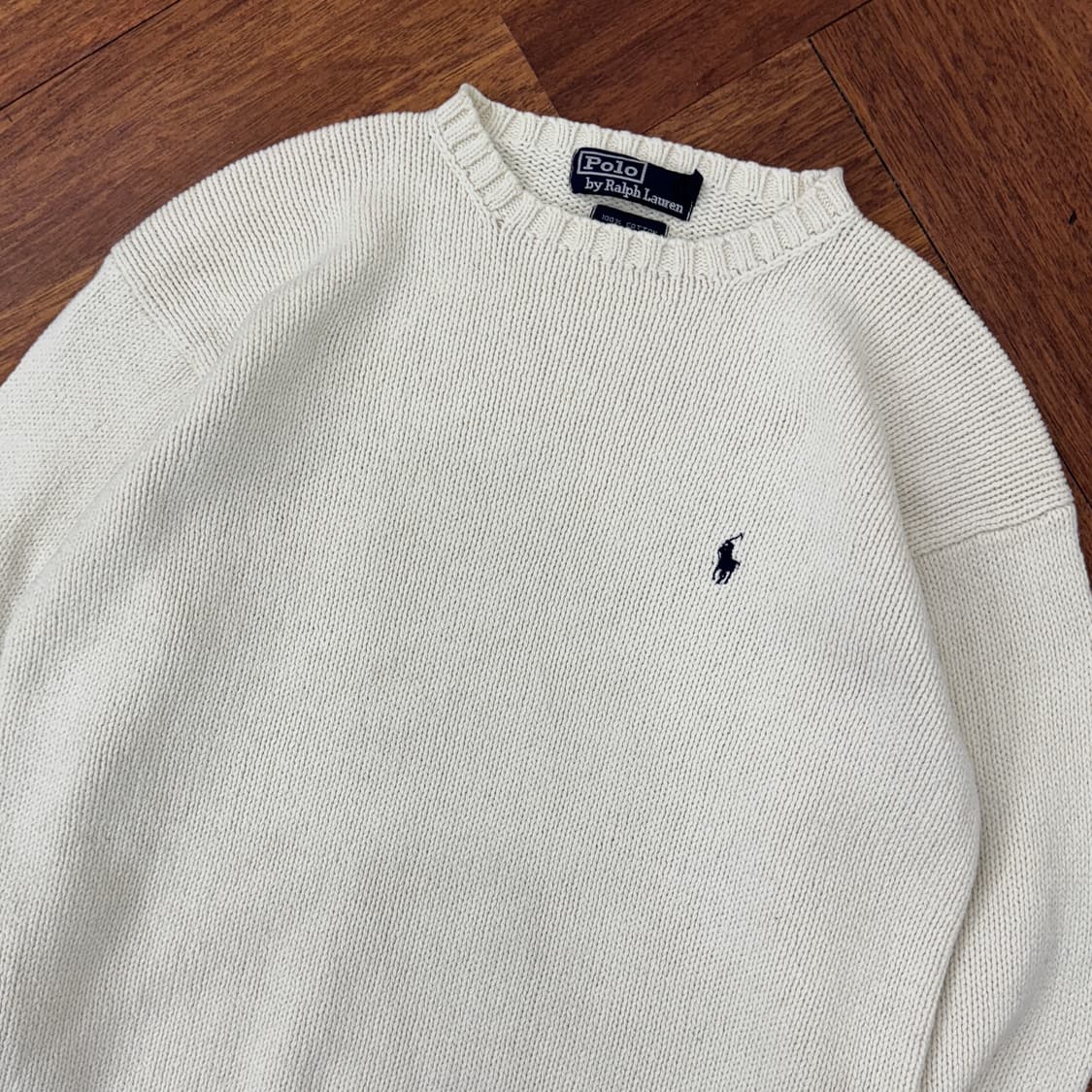 90(95) 폴로 랄프로렌 90s 아이보리 라운드 코튼 니트  상품이미지2
