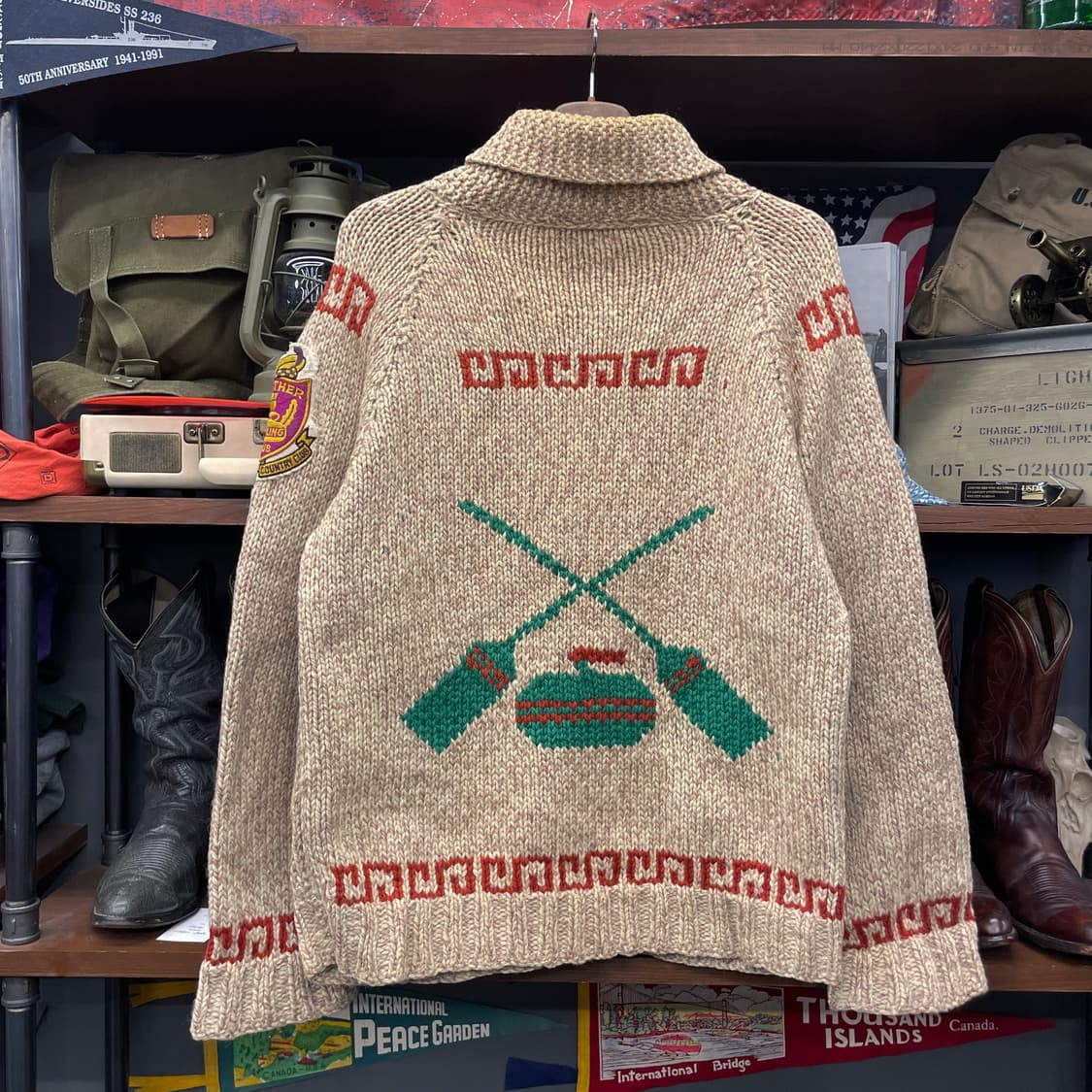 USA 빈티지 컬링 클럽 패치 울 코위찬 집업 니트 스웨터 상품이미지2