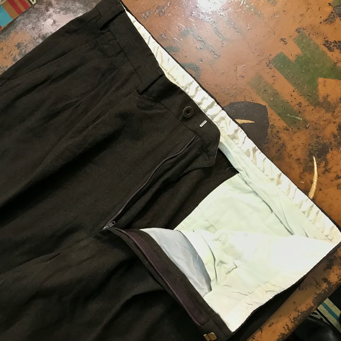 VTG 빈티지 브라운 투턱 핀턱 울 트라우저 슬랙스 허리 37 빅사이즈 상품이미지5