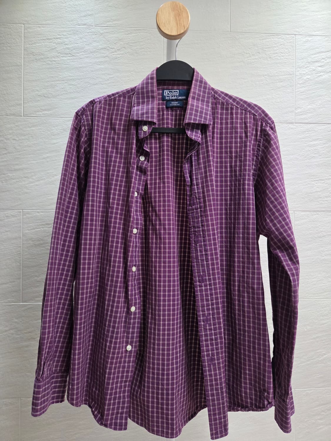폴로 REGENT CUSTOM FIT 퍼플 체크 셔츠(M) 상품이미지1