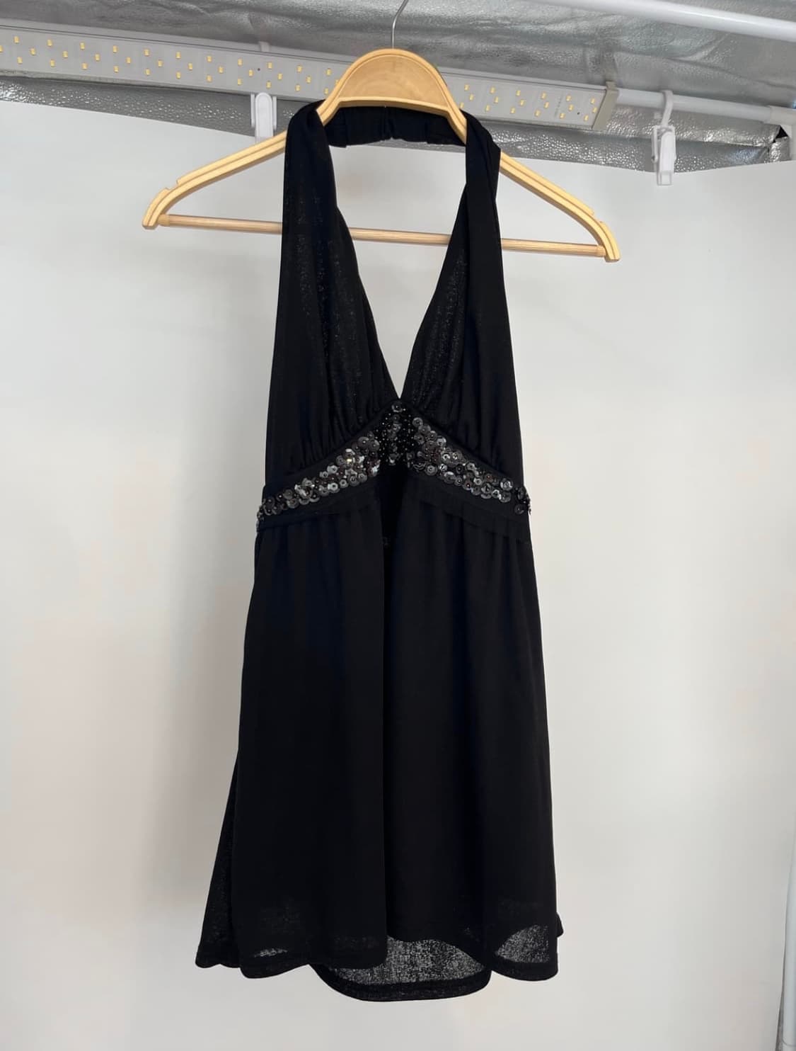 빈티지 블랙 비즈 홀터넥 슬리브리스 상품이미지1