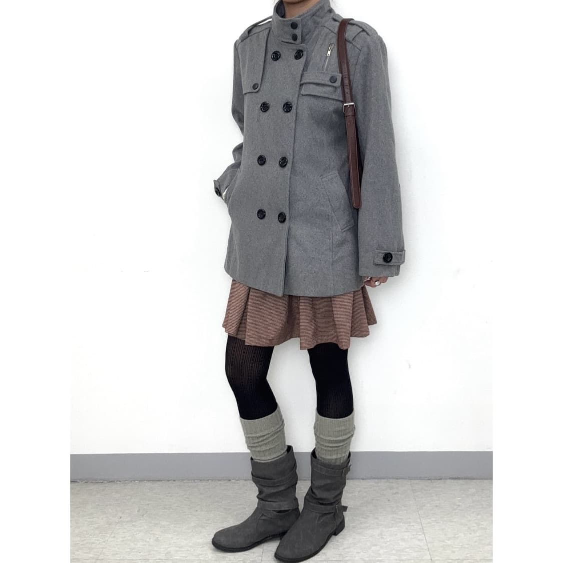 빈티지 그레이 하이넥 더블 코트 상품이미지3