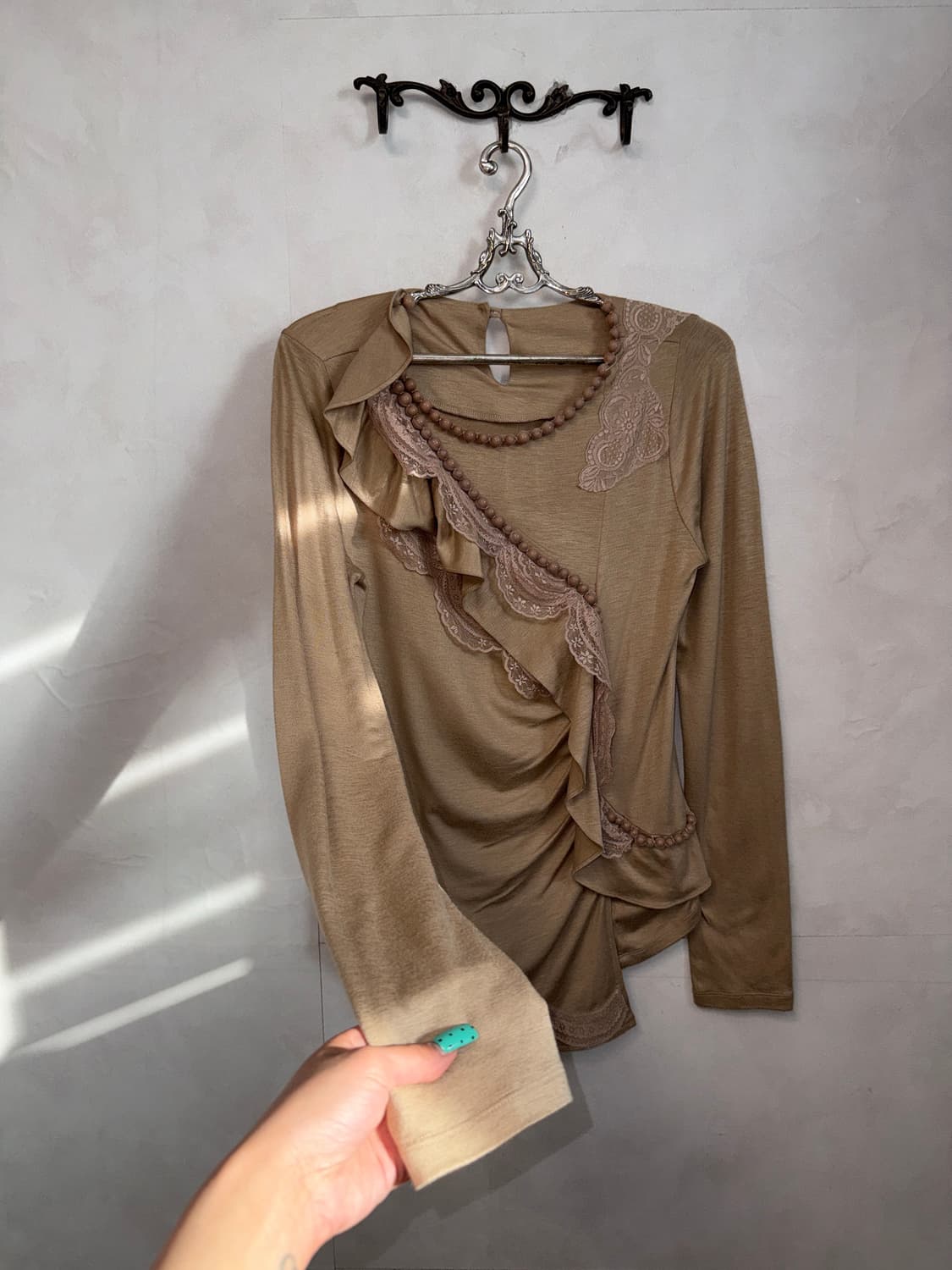 Pink beige fairy ruffle lace long sleeve 상품이미지4