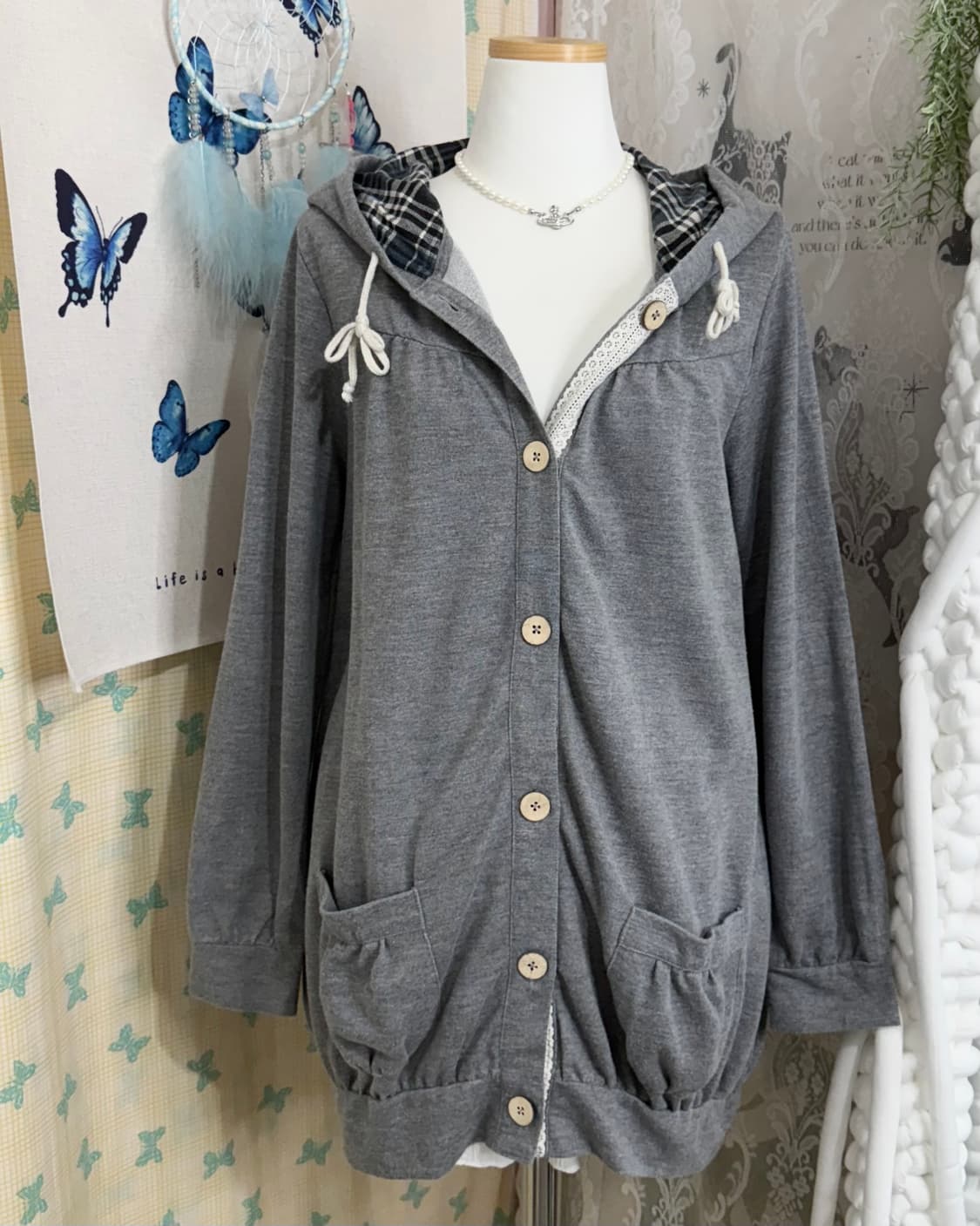 그레이 모리 후드 가디건 상품이미지3