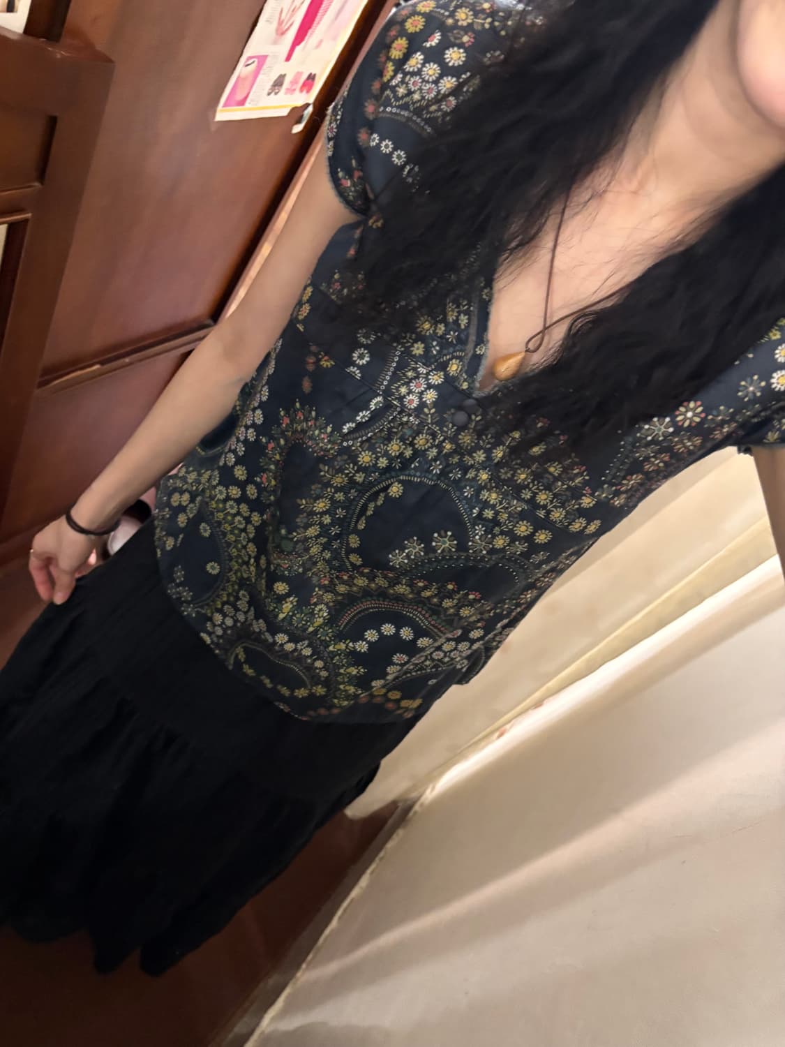 jpn vintage navy flower v-neck 상품이미지2