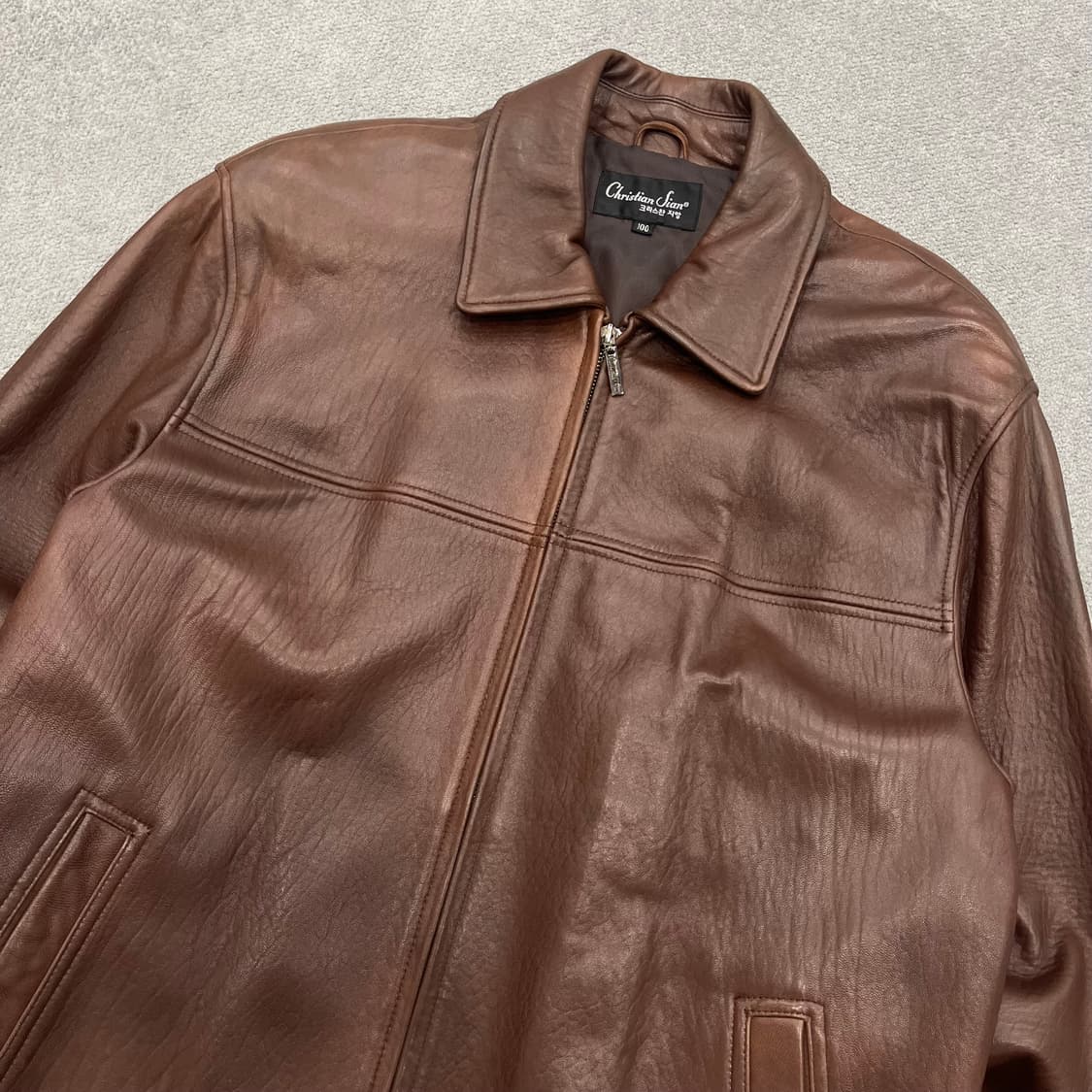 100 빈티지 양가죽 브라운 집업 레더자켓 상품이미지2