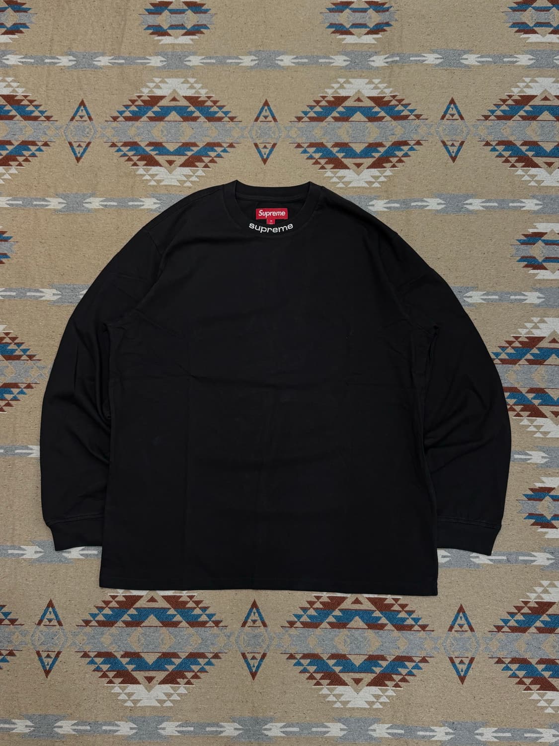 [M] 슈프림 자수 카라 롱 슬리브 탑 블랙 상품이미지2