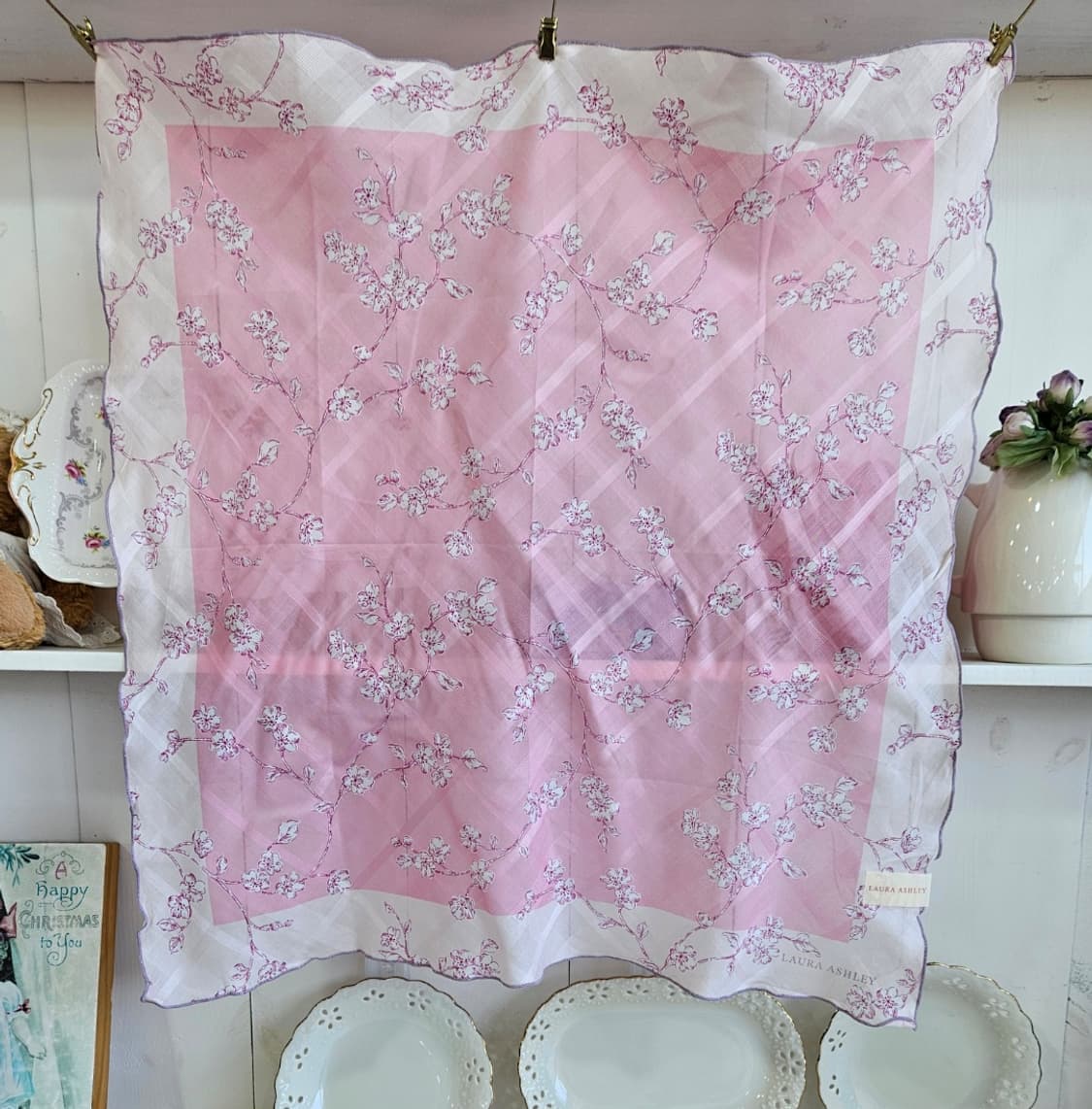 로라애슐리(LAURA ASHLEY) 벚꽃 딸기우유핑크 손수건 스카프 상품이미지2