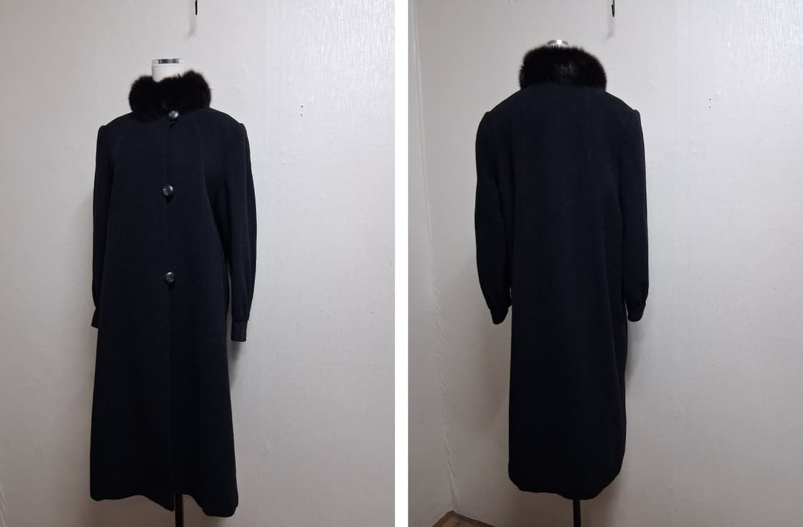 LOVE MODAC 레트로 블랙울모직 롱코트  폭스카라트리밍 볼륨소매밑단 상품이미지3