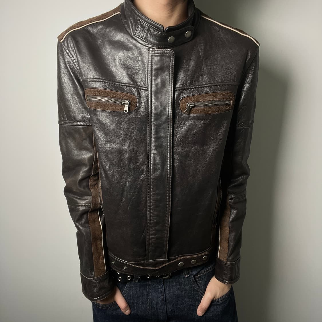 L'homme en Cuir 스웨이드 엣지라인 양가죽 라이더 자켓 50 상품이미지1
