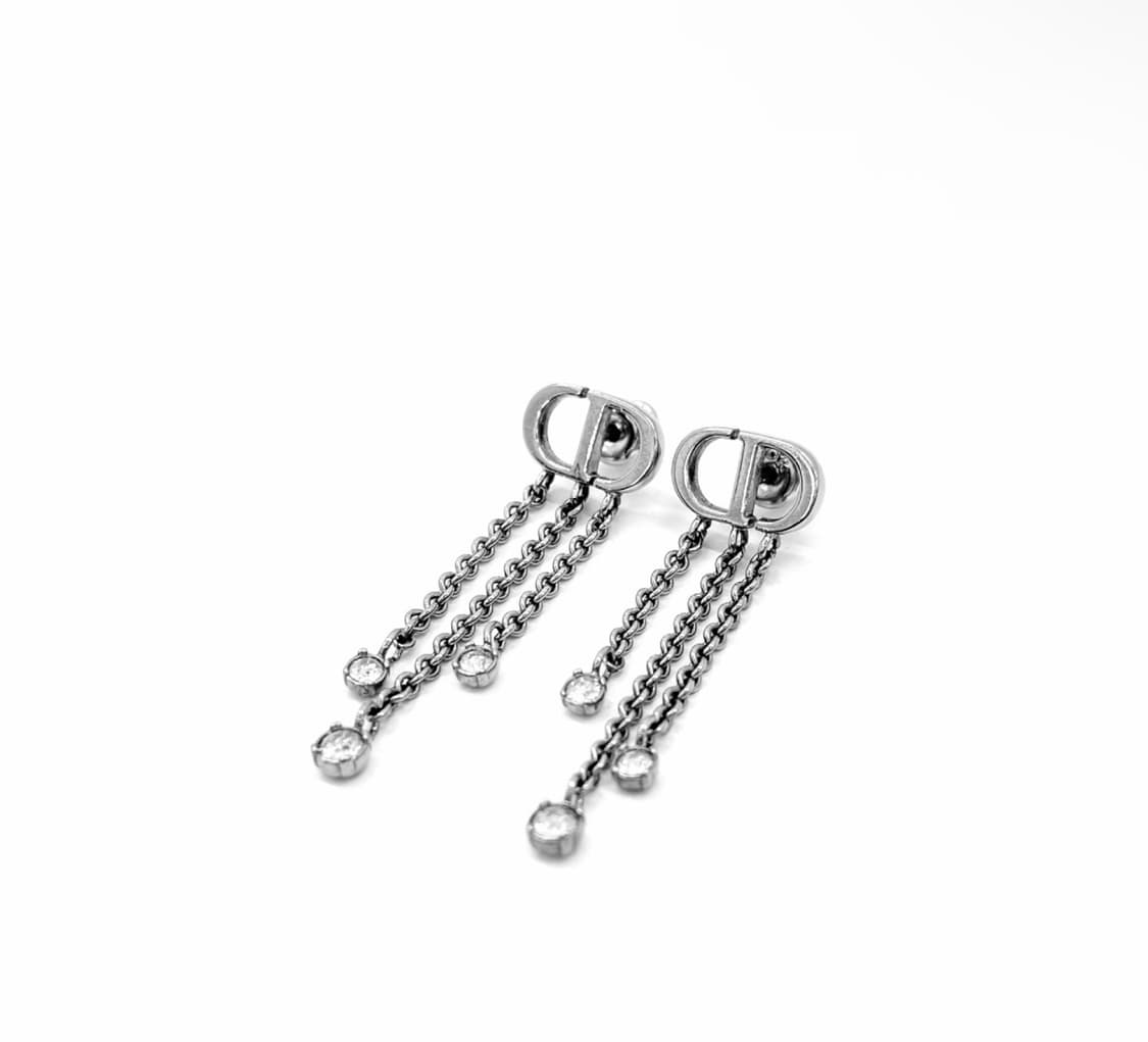 [S] 디올 쁘띠 CD 트레저 피니시 크리스탈 이어링 귀걸이 실버 스몰 상품이미지1