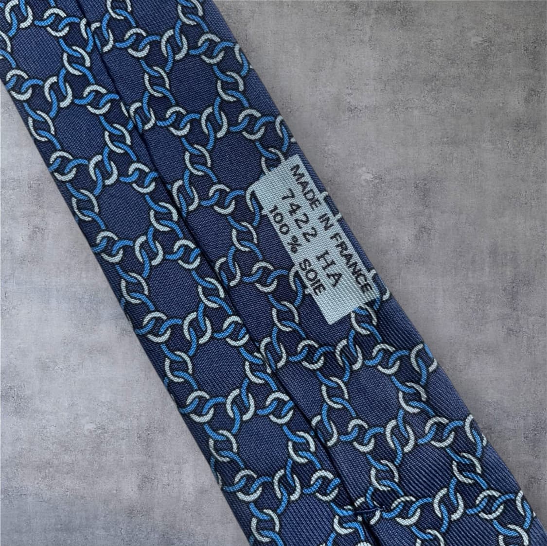 에르메스 Hermes 네이비 블루 체인 패턴 실크 넥타이 상품이미지3