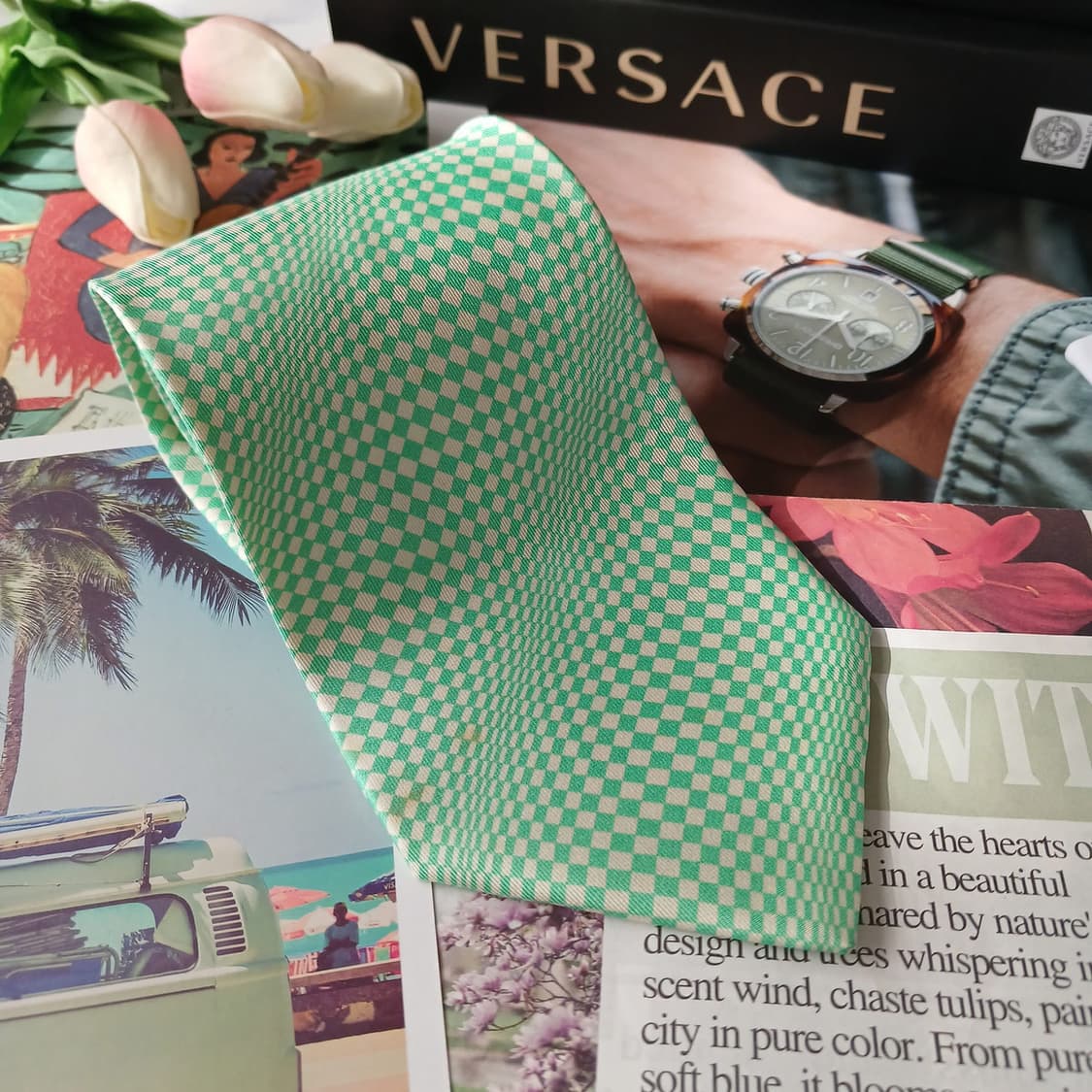 지아니 베르사체 실크 민트 체크 넥타이 10.2cm B등급 A18802
 상품이미지2